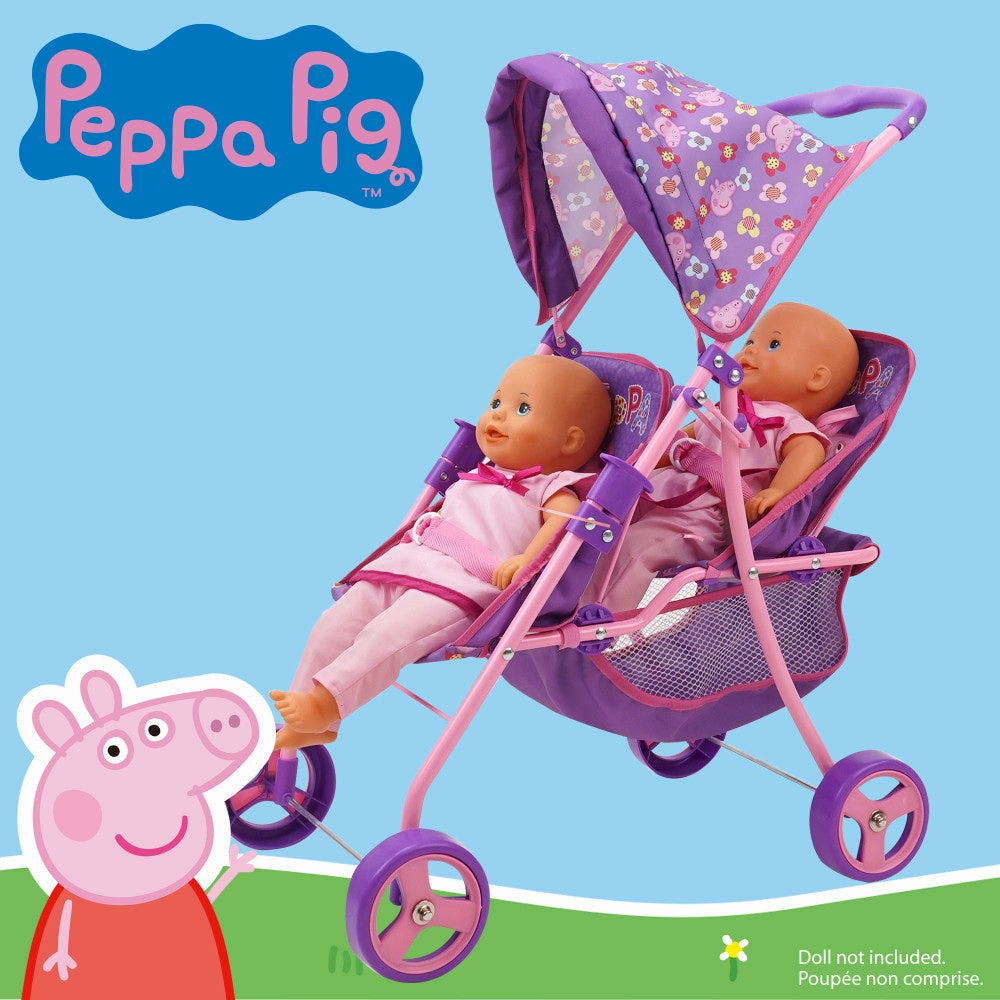 Peppa Pig Floral Twin Doll Stroller - Pink & Purple, Ages 3 