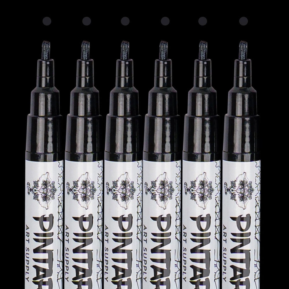 Pintar Acrylic Paint Markers Set - Fine Tip 1mm, Black, 6 Pack