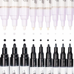 Pintar Pro-Line Acrylic Paint Marker Set - Black & White, 18 Pack, Multi-Tip Sizes