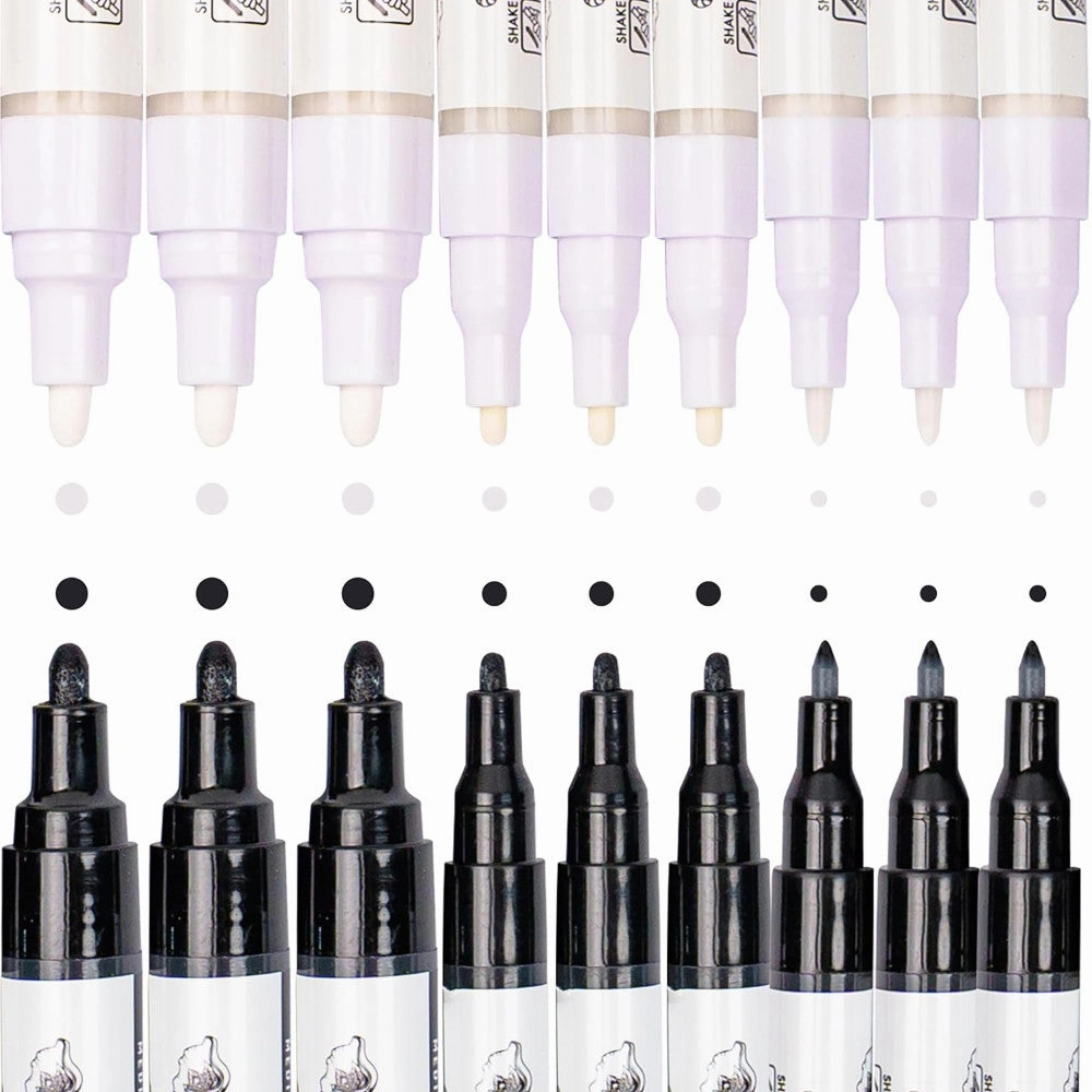 Pintar Pro-Line Acrylic Paint Marker Set - Black & White, 18 Pack, Multi-Tip Sizes