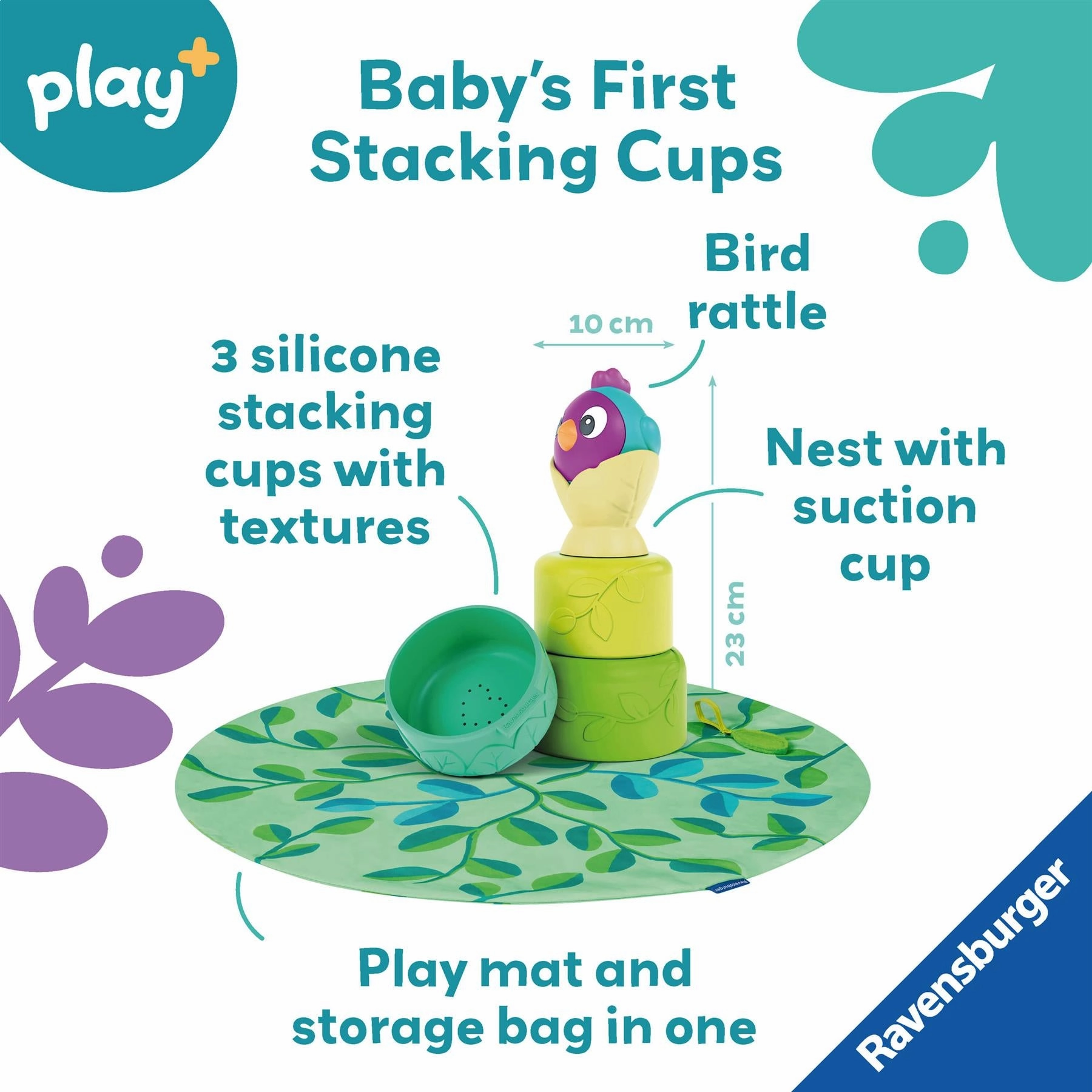 Play  Bird's Nest 3in1 Silcone Stacking Cups with Play Mat for Babies