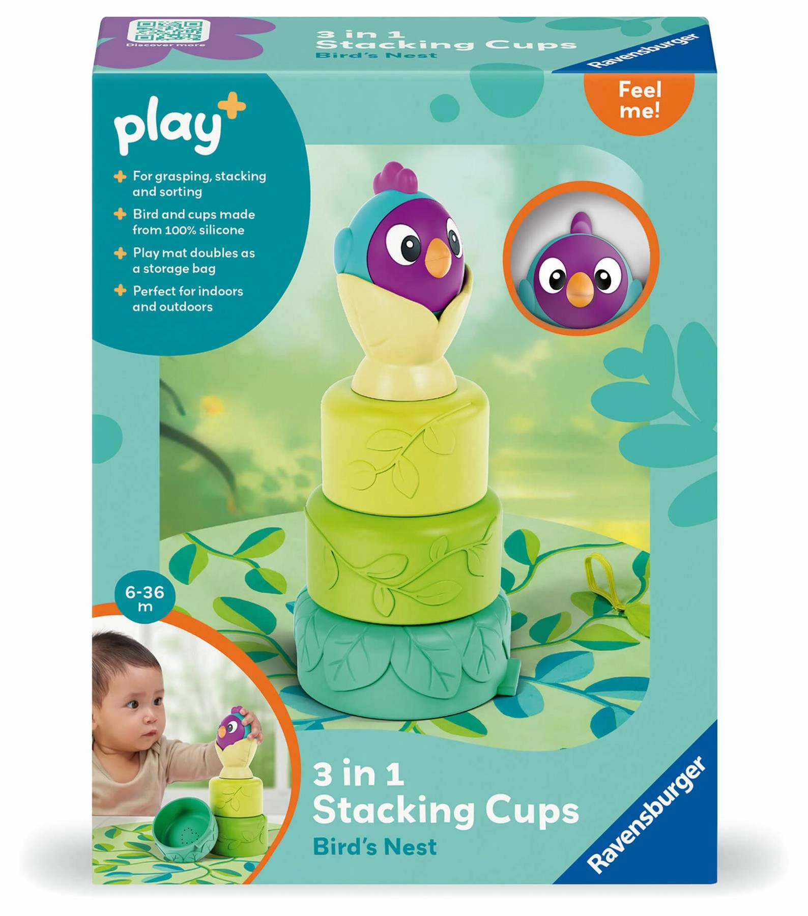 Play  Bird's Nest 3in1 Silcone Stacking Cups with Play Mat for Babies