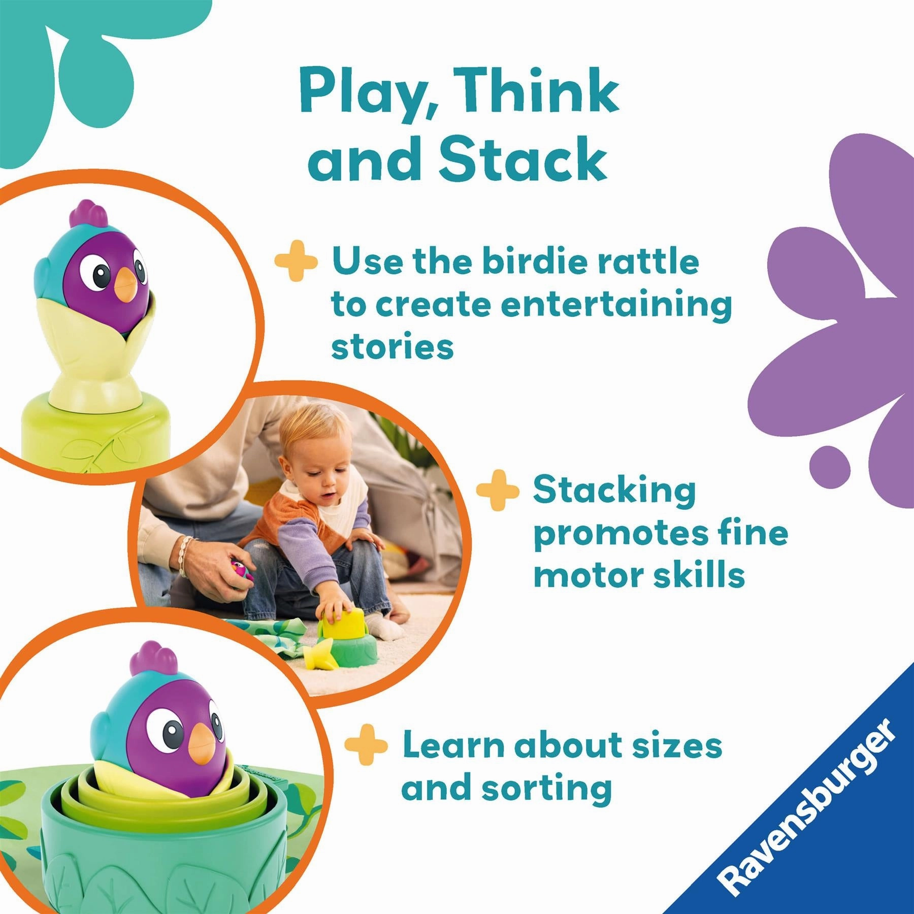 Play  Bird's Nest 3in1 Silcone Stacking Cups with Play Mat for Babies