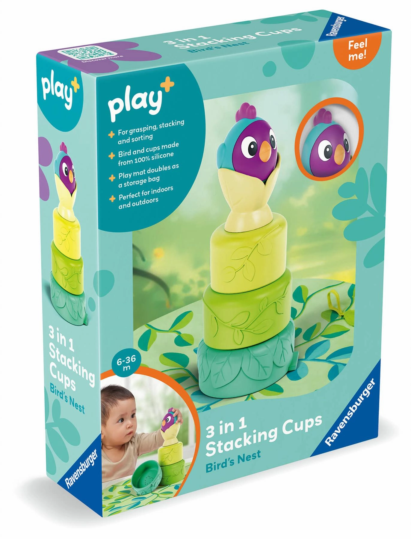 Play  Bird's Nest 3in1 Silcone Stacking Cups with Play Mat for Babies