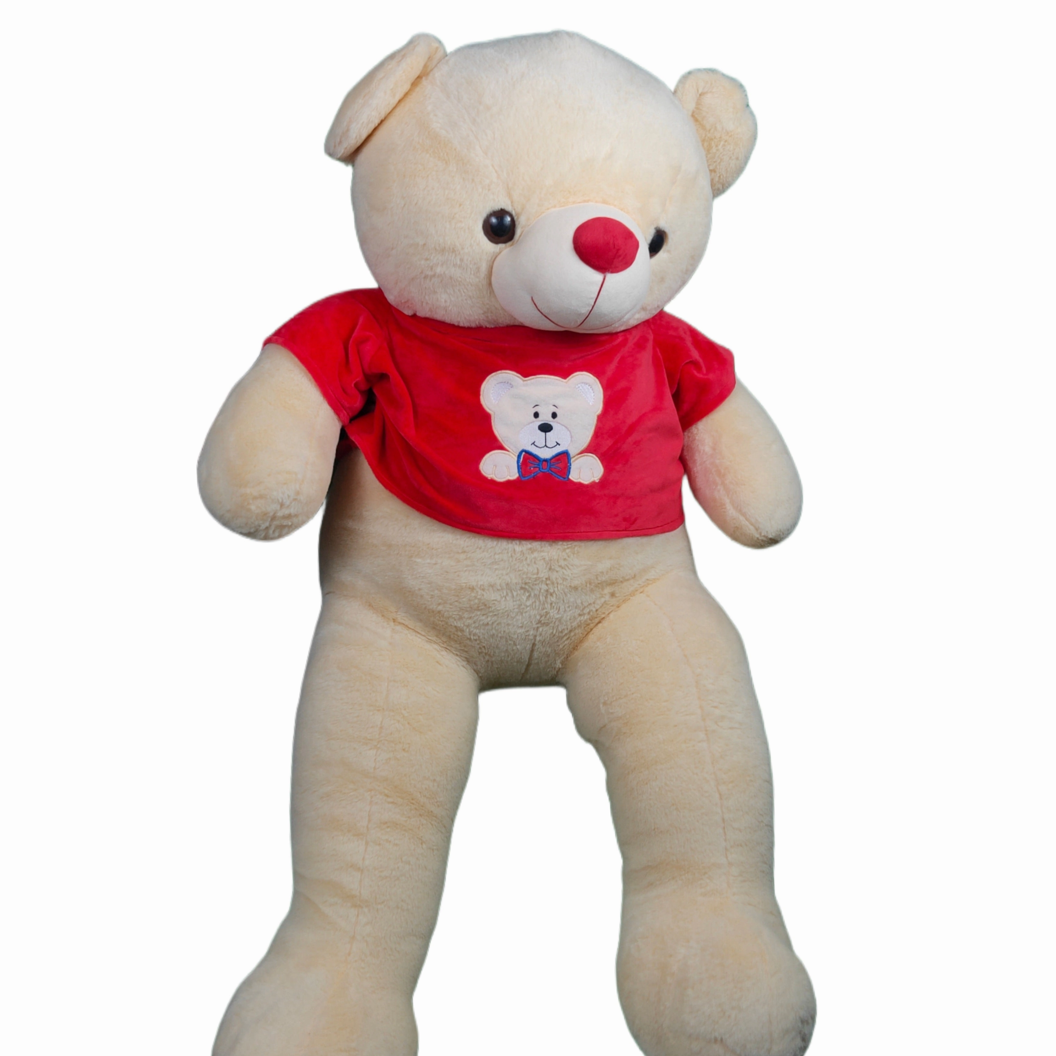 Play Hour Teddy Bear Plush Soft Toy Wearing Red T-Shirt for Ages 3 Years and Up - Yellow, 120cm