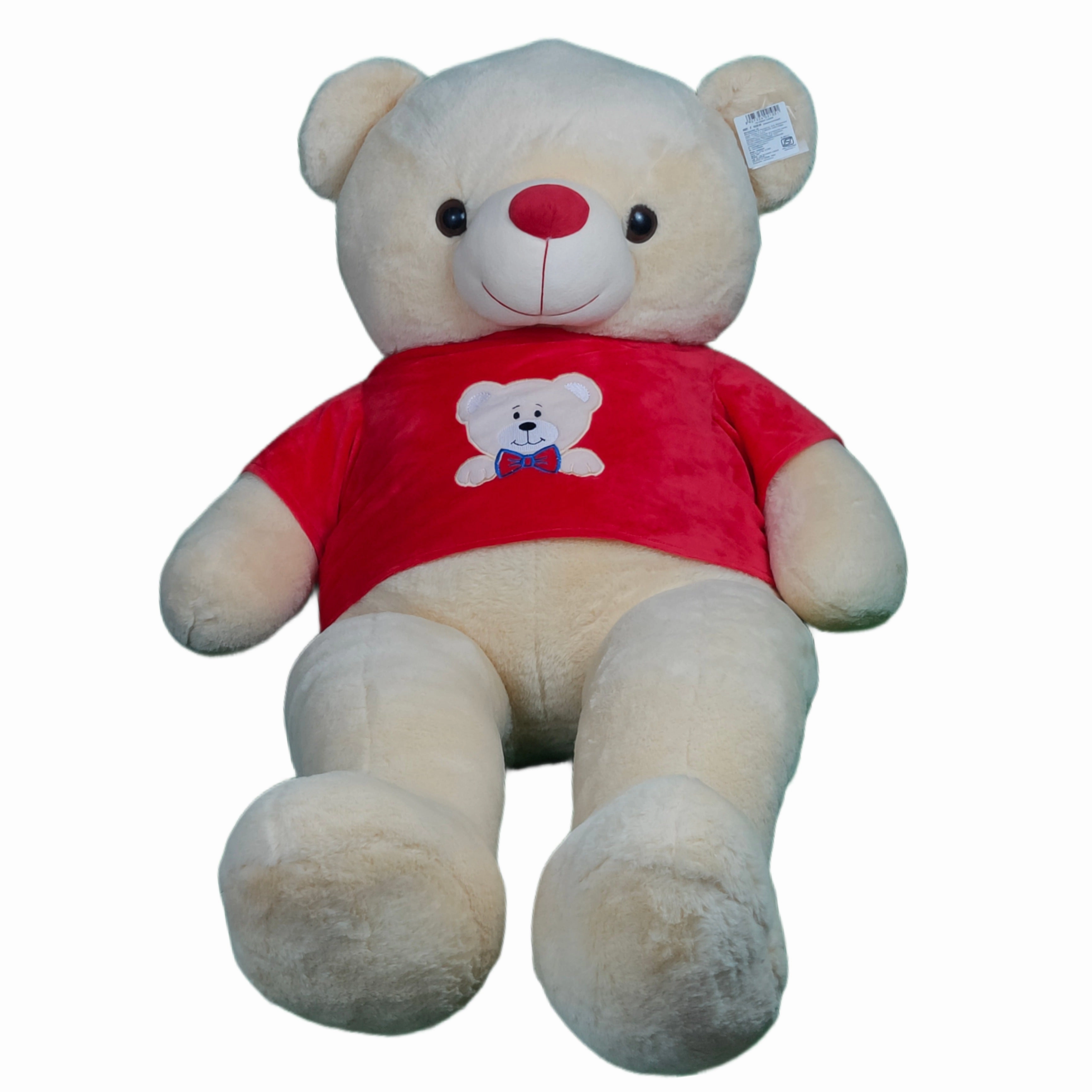 Play Hour Teddy Bear Plush Soft Toy Wearing Red T-Shirt for Ages 3 Years and Up - Yellow, 120cm