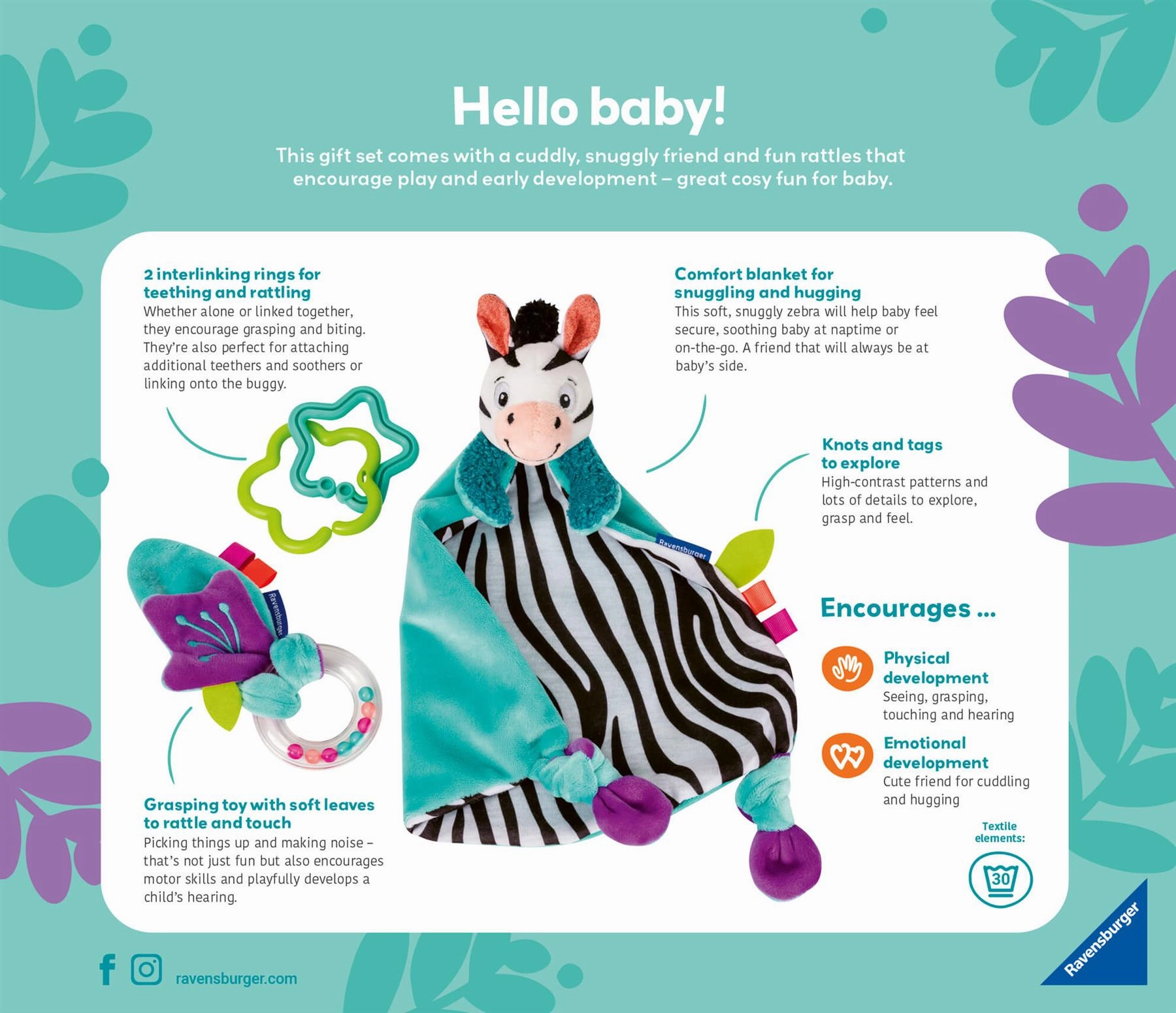 Play  My First Snuggle Friend: Zebra Blanket and Rattle Set for Babies