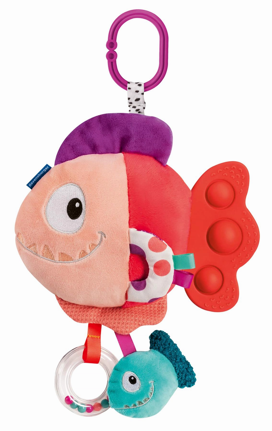 Play  Pop-it Piranha (Red) Plush Toy with Rattle & Teether for Babies