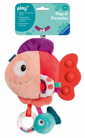 Play  Pop-it Piranha (Red) Plush Toy with Rattle & Teether for Babies