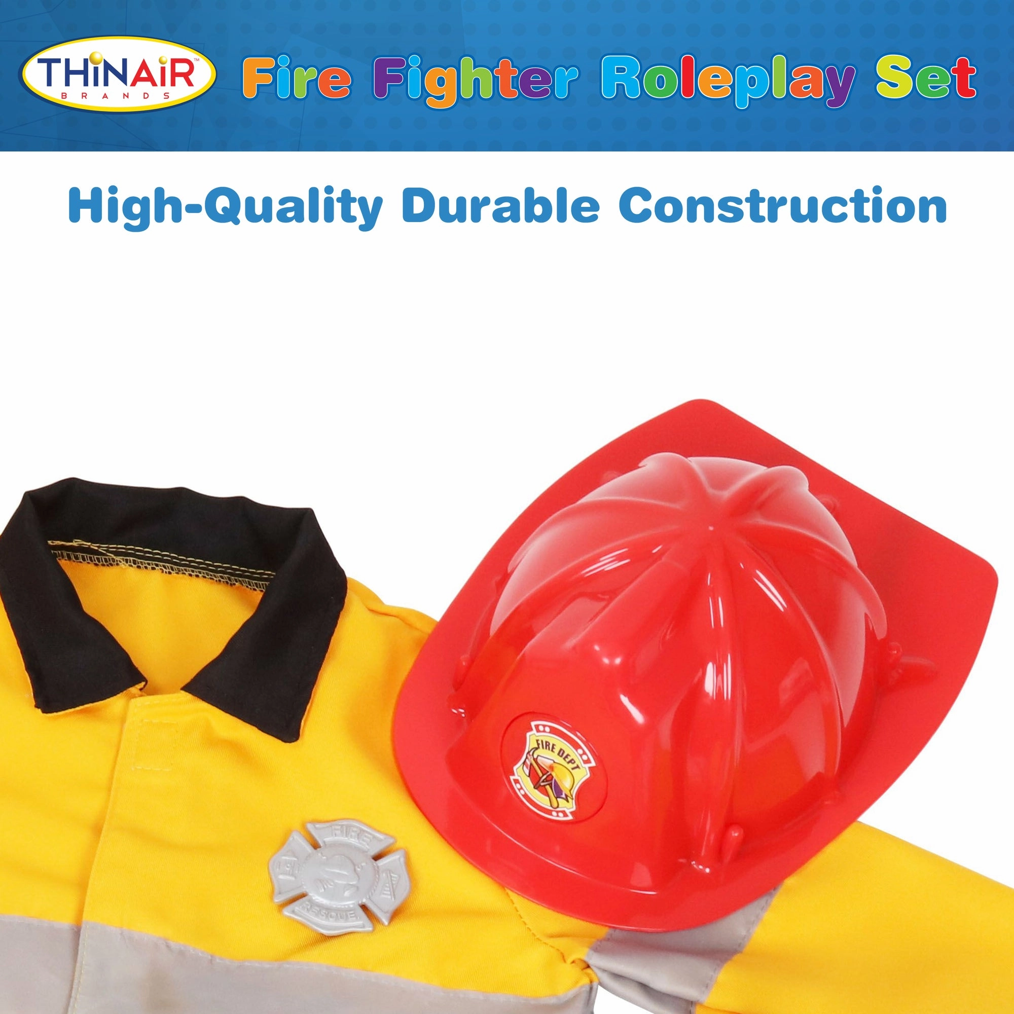 Playful Minds 10pc Firefighter Roleplay Set - Yellow & Red Costume for Ages 3 