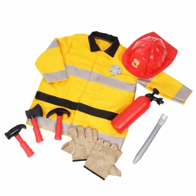 Playful Minds 10pc Firefighter Roleplay Set - Yellow & Red Costume for Ages 3 