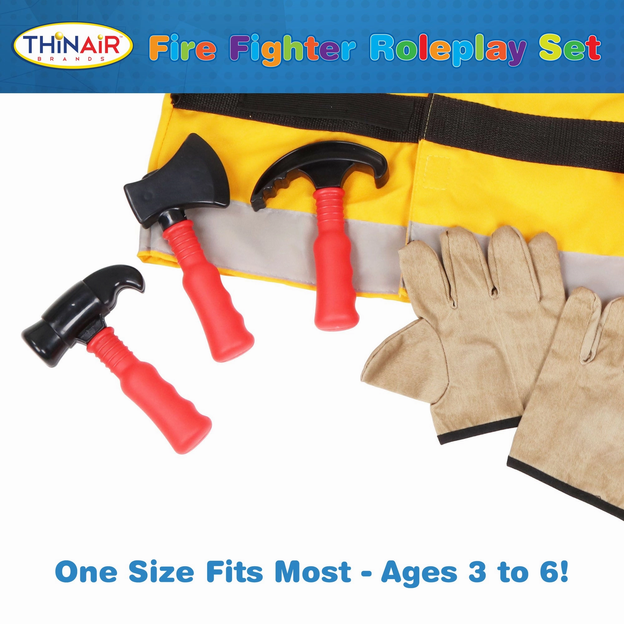 Playful Minds 10pc Firefighter Roleplay Set - Yellow & Red Costume for Ages 3 