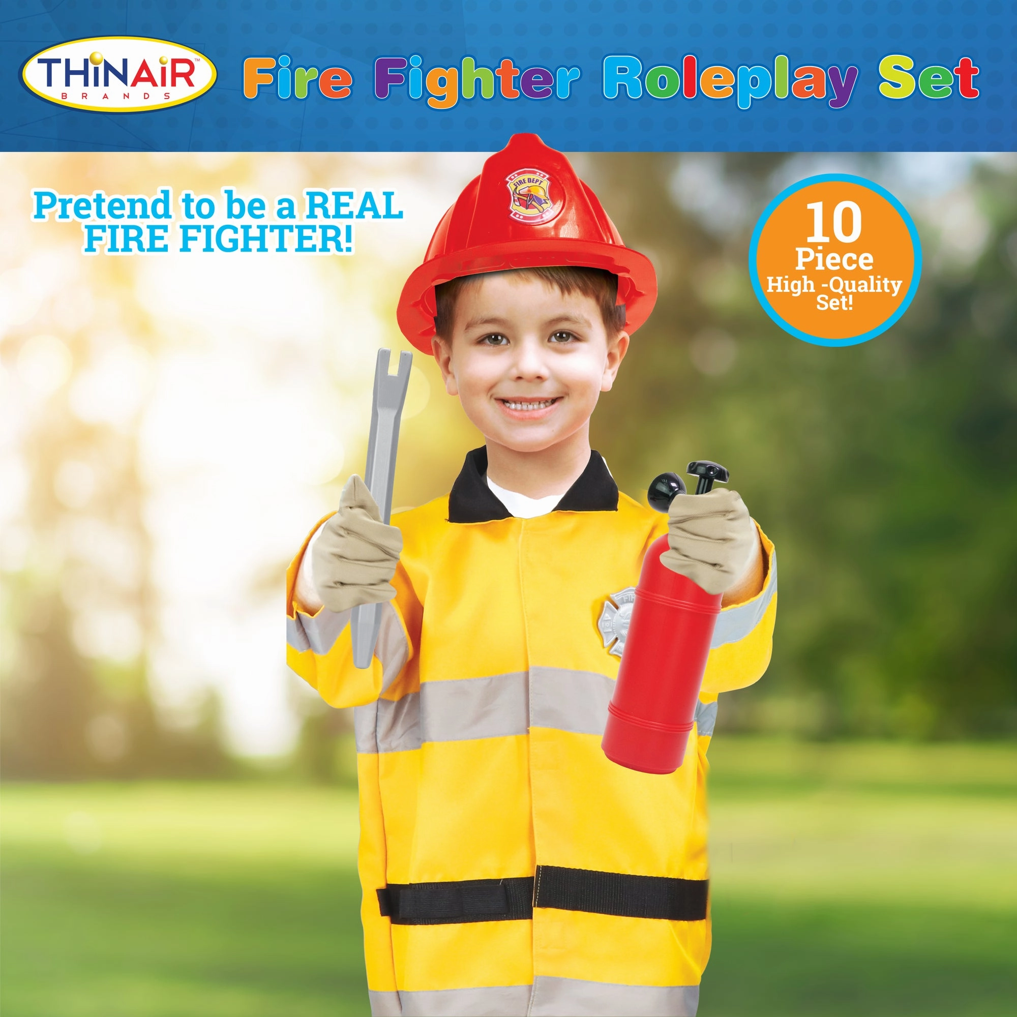 Playful Minds 10pc Firefighter Roleplay Set - Yellow & Red Costume for Ages 3 