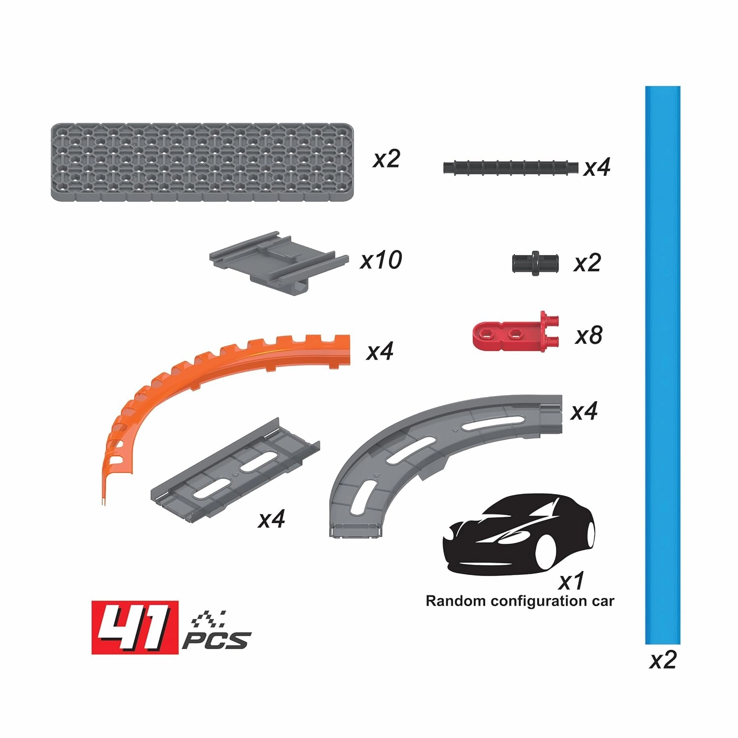 Playzu High Speed Pull Back -2A 41 pcs Double 360 Degree Loops Racing Track Game with Building Block Sets and One Strong 1:64 Scaled Pull Back Car for Ages 6 
