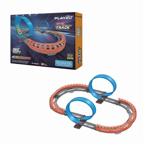 Playzu High Speed Pull Back -2A 41 pcs Double 360 Degree Loops Racing Track Game with Building Block Sets and One Strong 1:64 Scaled Pull Back Car for Ages 6 
