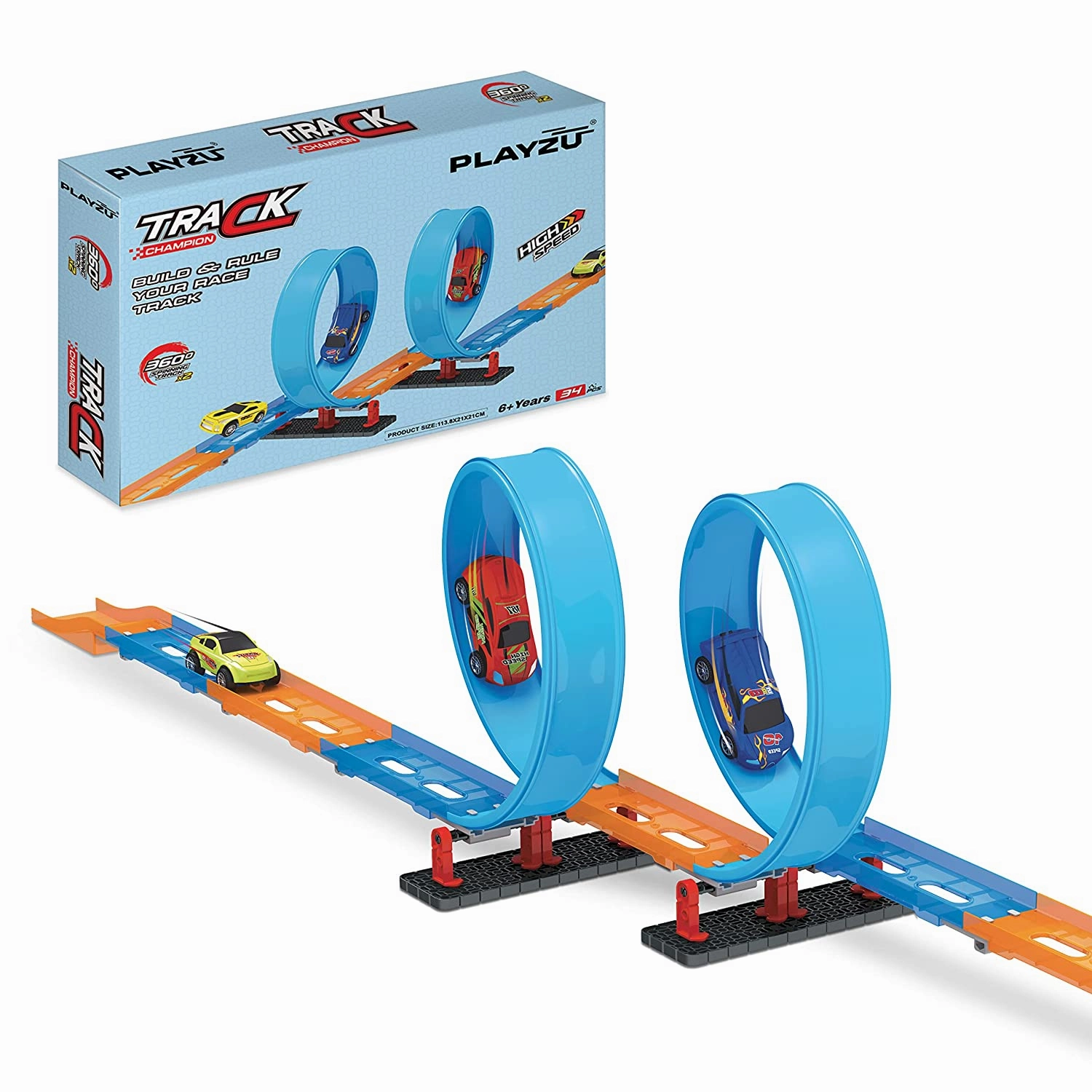 Playzu Track Champion  34pcs Double 360 Degree Loops Racing Track Game with Building Block Sets