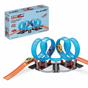Playzu Track Champion  68pcs Four 360 Degree Loops Racing Track Game with Building Block Sets
