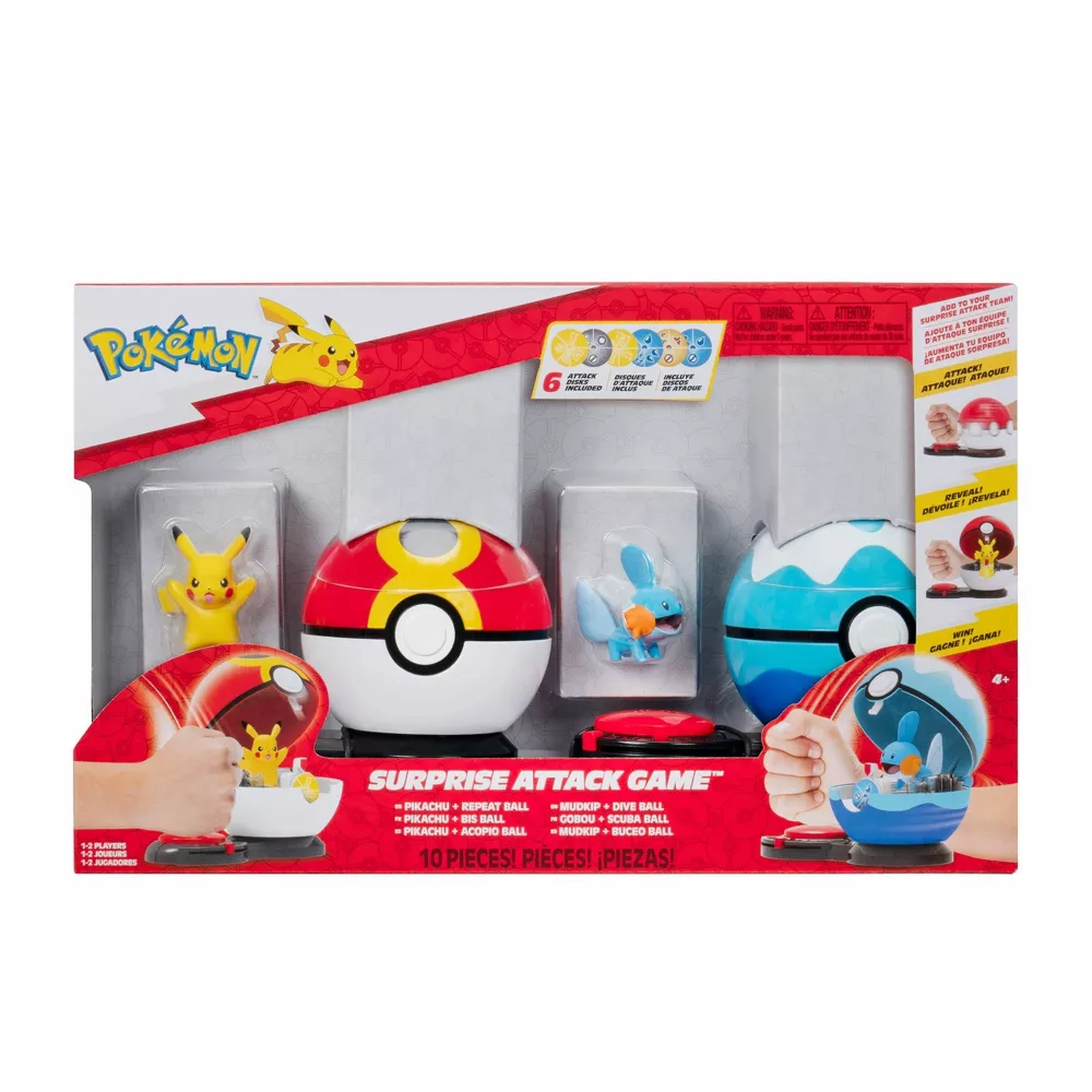 Pokemon Surprise Attack Poke Ball Battle Game Pikachu #9 & Mudkip With Repeat Ball & Dive Ball