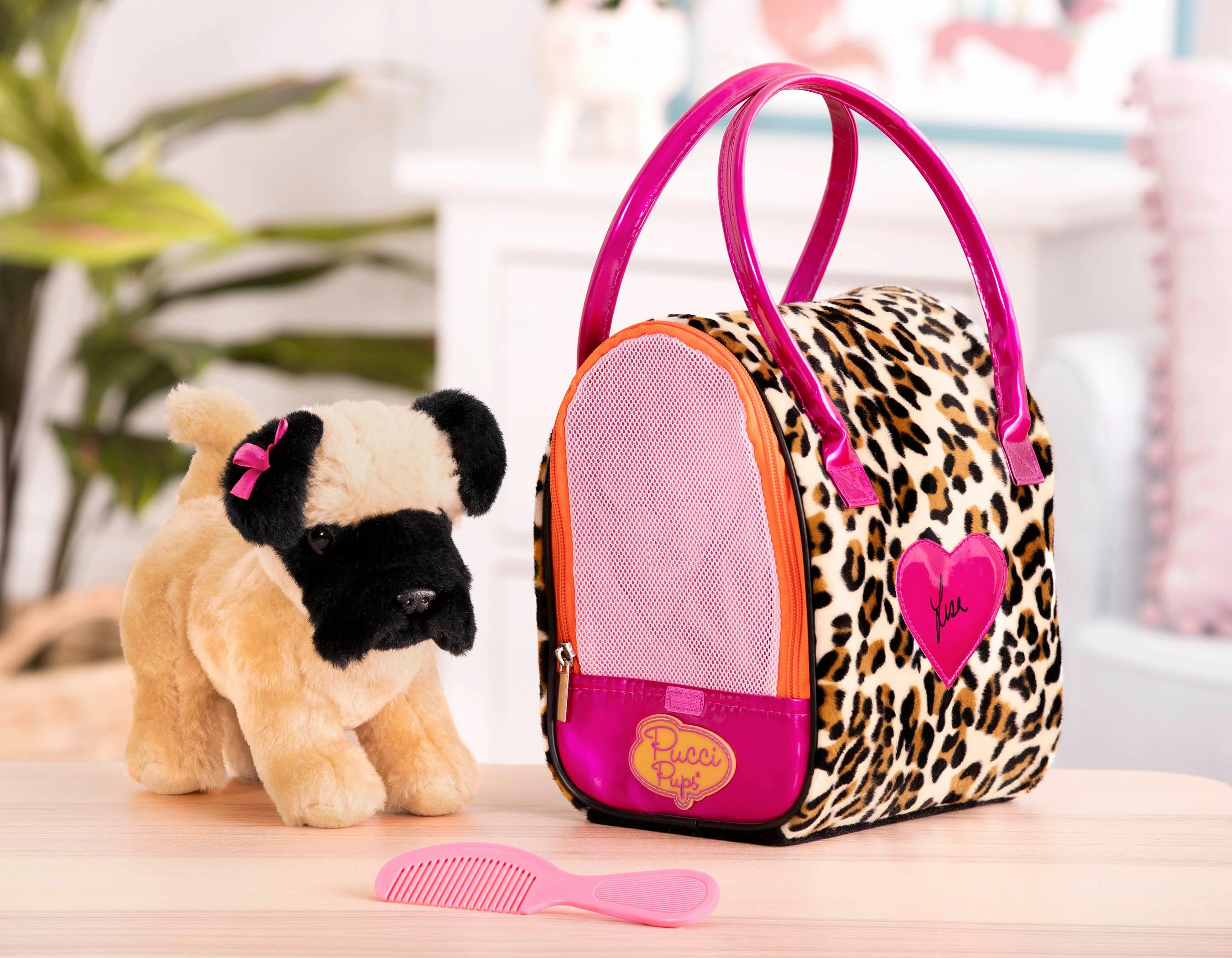Pucci Pup Leopard Plush Glam Bag & Pug