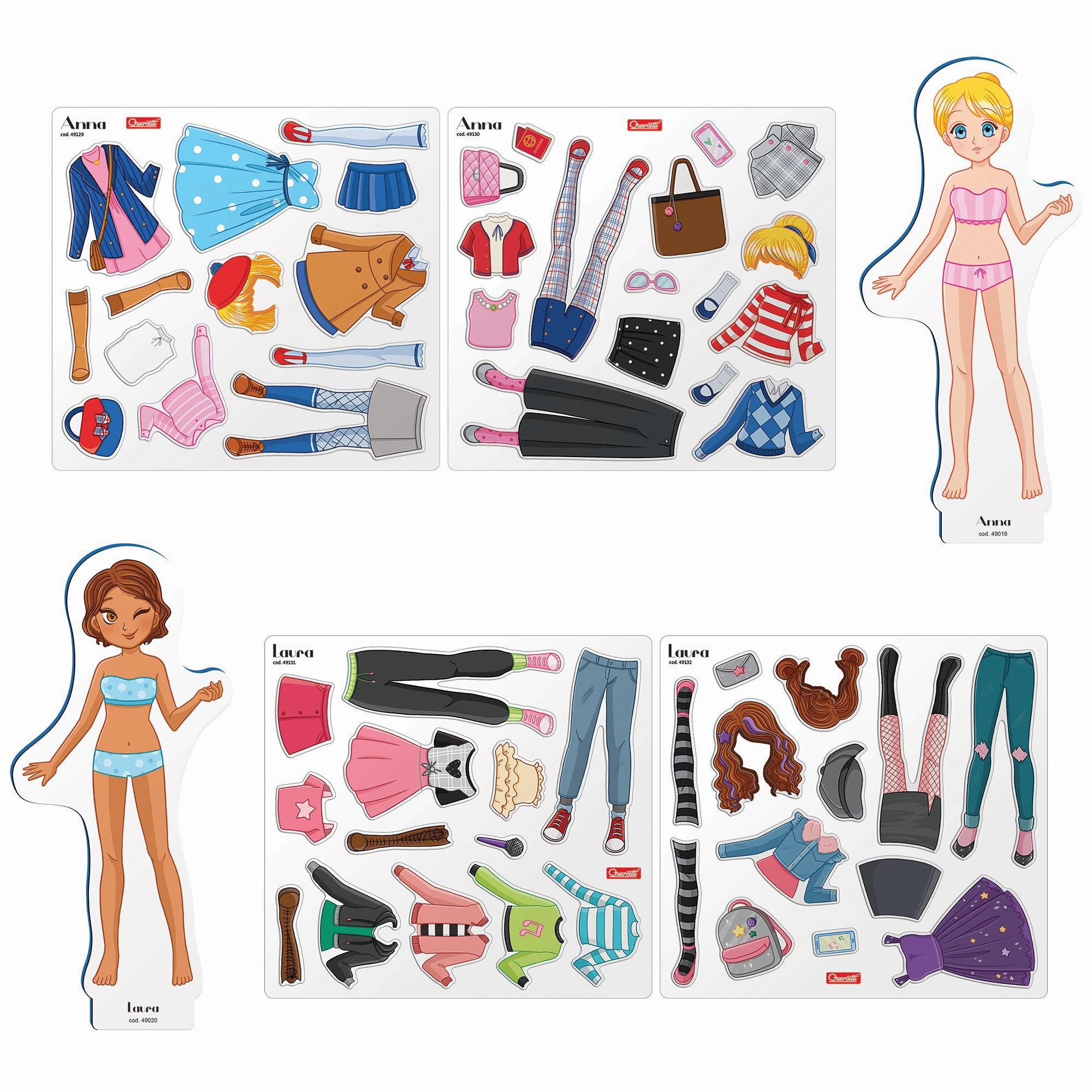 Quercetti 57-Piece Magnetic Fashion Dolls C Dress-Up Fun