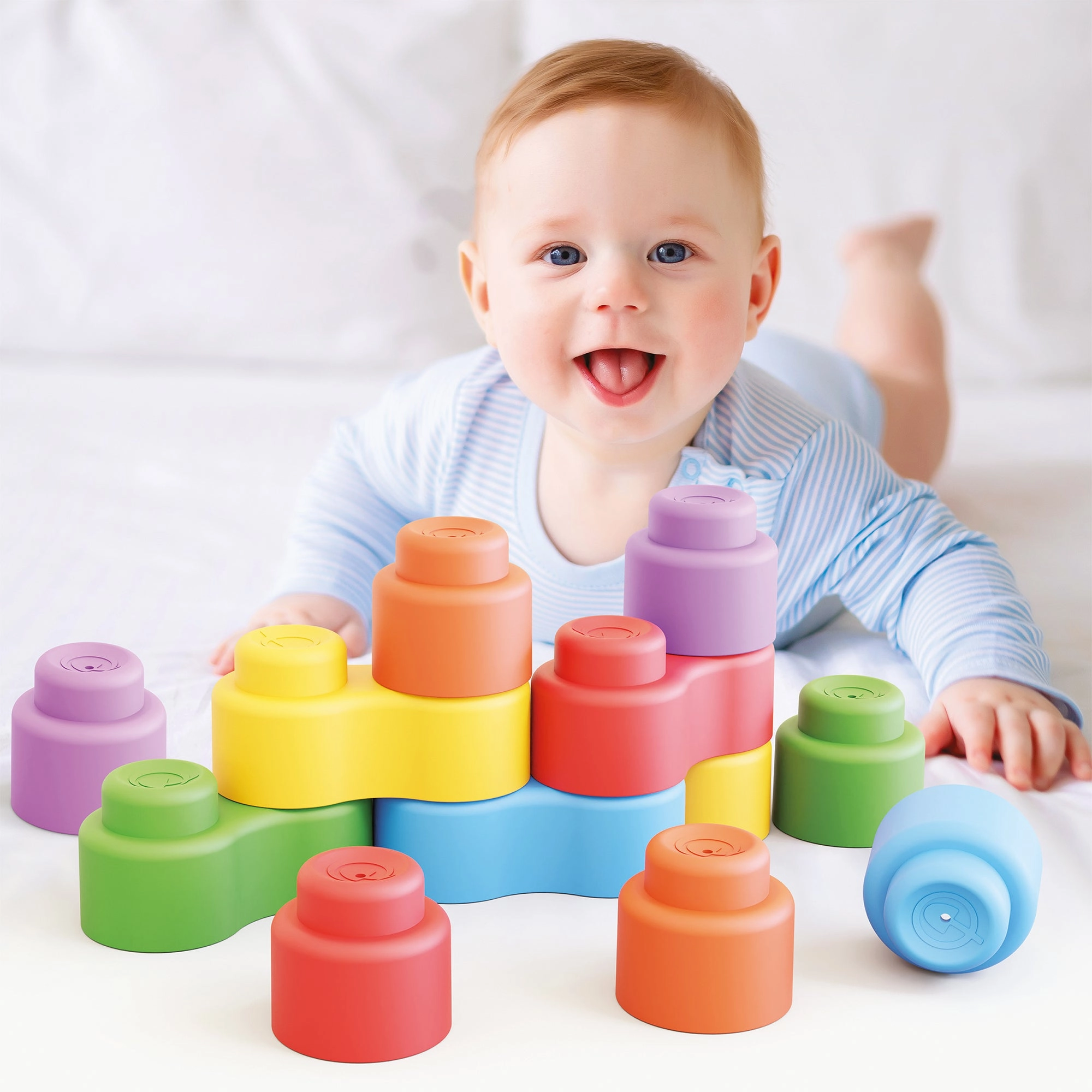 Quercetti Momy Soft - 12 Piece Colorful Blocks Set for Babies