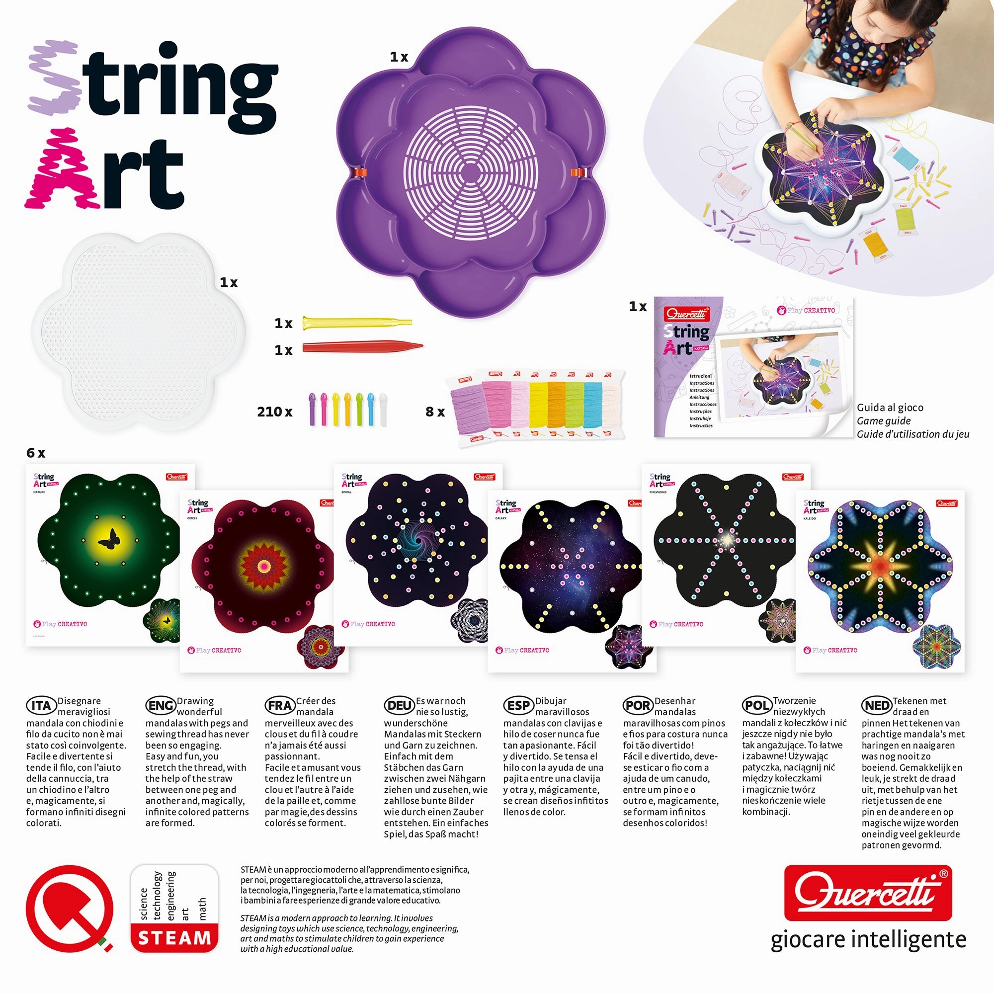 Quercetti Play Creativo String Art Mandala Craft Set - Colorful Design Fun