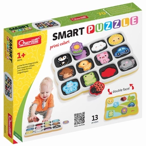 Quercetti Smart Puzzle First Colors 13pc Double-Sided Magnetic Animal & Car