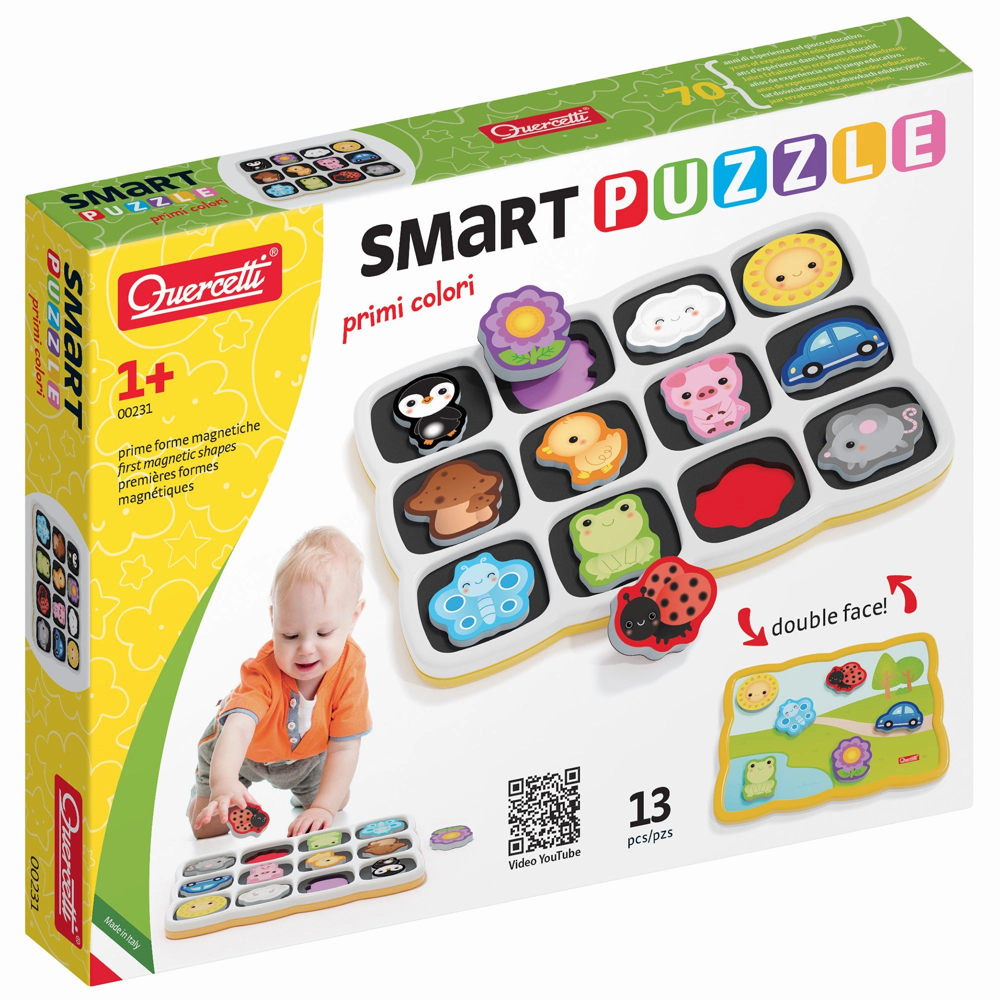 Quercetti Smart Puzzle First Colors 13pc Double-Sided Magnetic Animal & Car