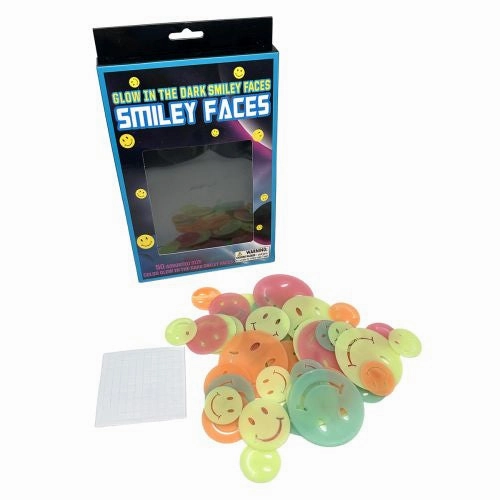 Radiant Smiley Faces Glow in the Dark Stickers, 50-Piece Party Pack