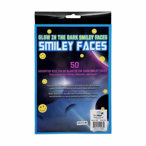 Radiant Smiley Faces Glow in the Dark Stickers, 50-Piece Party Pack
