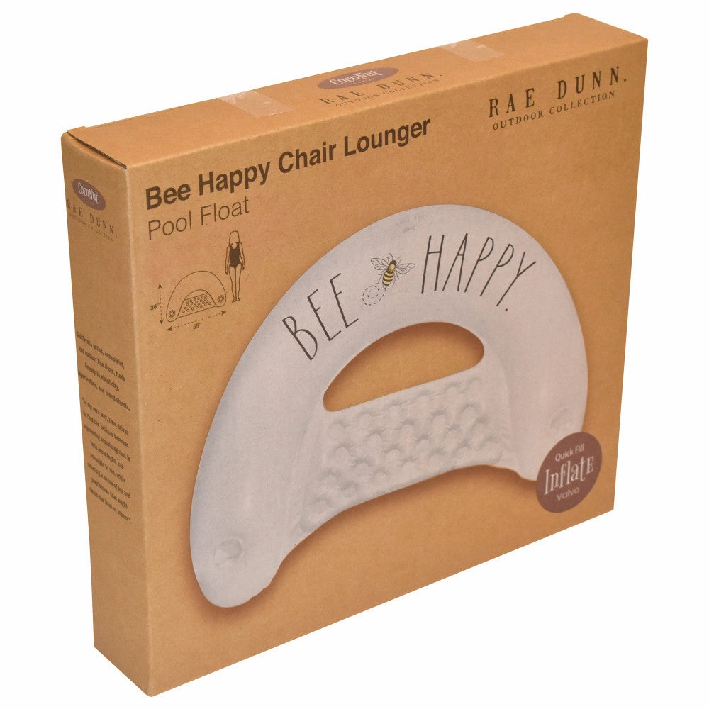 Rae Dunn Bee Happy Chair Lounger Pool Float - 55"x36"