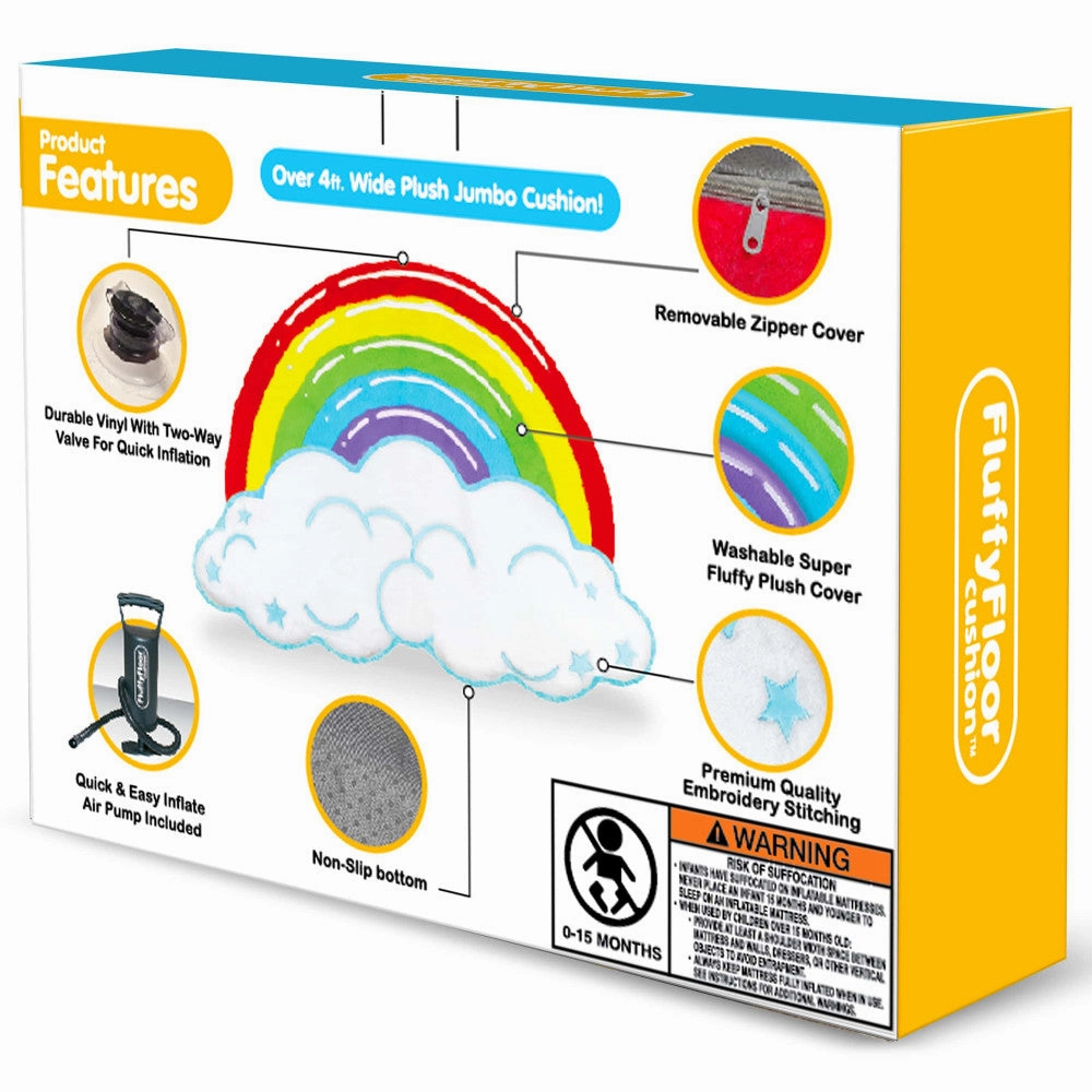 Rainbow Cloud FluffyFloor Cushion: Plush Inflatable Floor Pillow for Kids