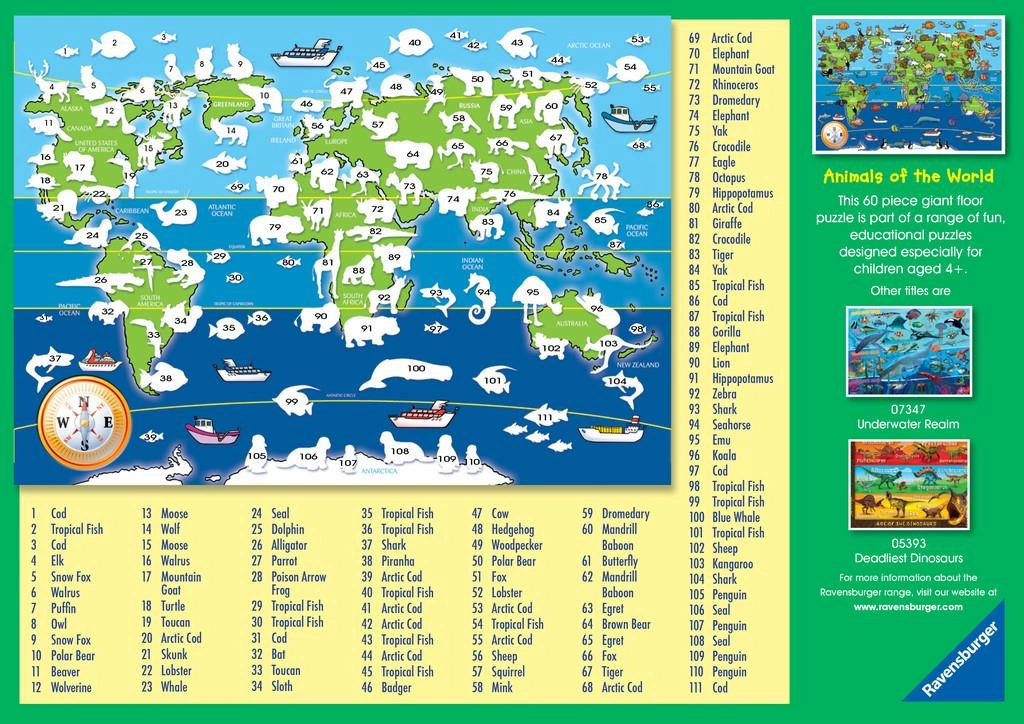 Ravensburger Animals of the World 60 Piece Floor Puzzle for Age 4 & Up