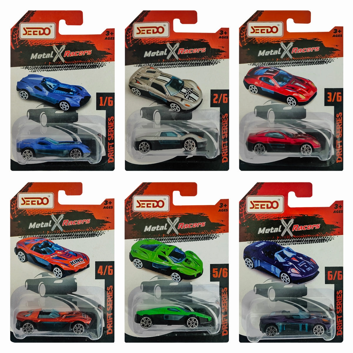 Seedo Metal X Racers Drift Series Die Cast Car for Ages 3 , Pack Of 6