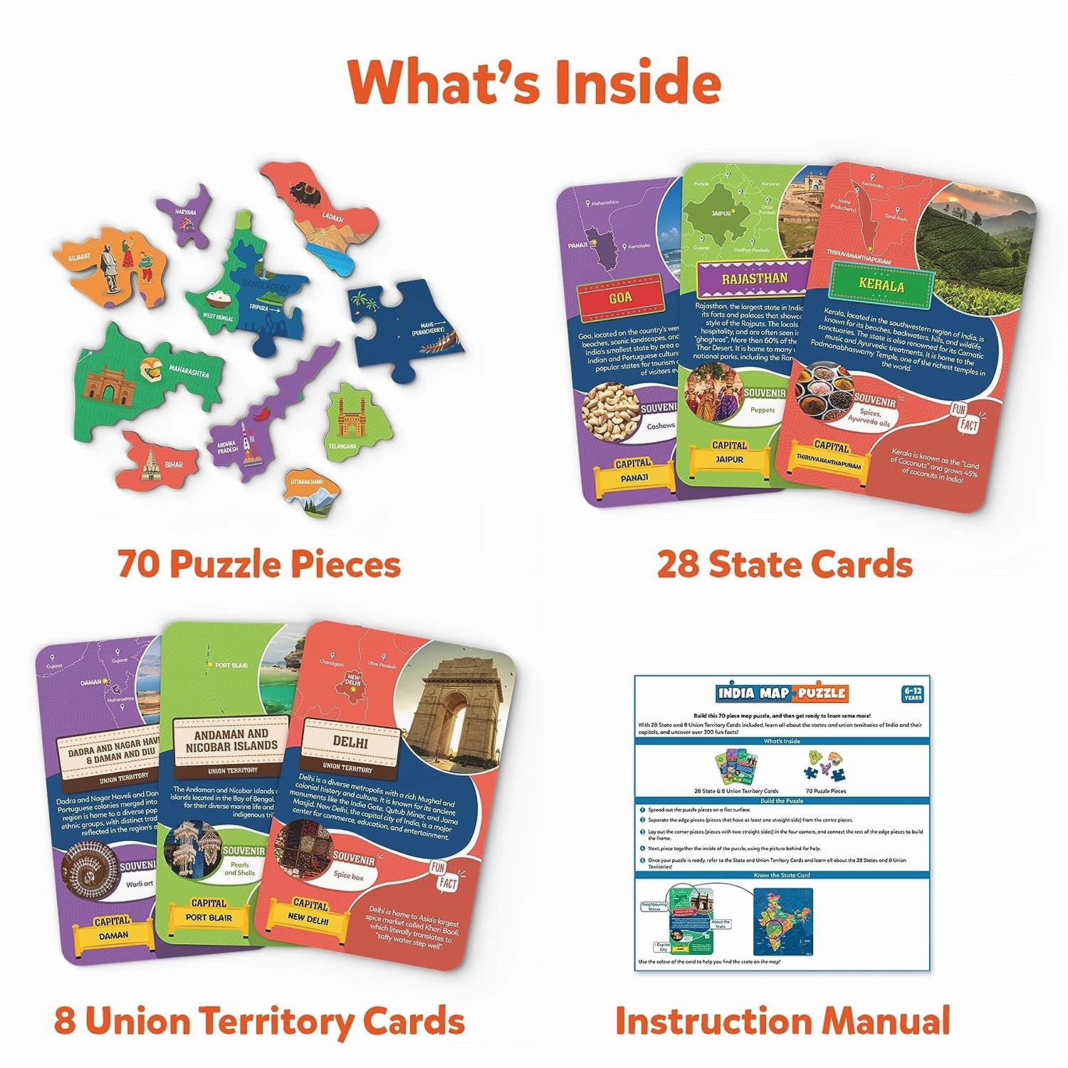 Skillmatics India Map Puzzle - 70 Pieces, Educational Toy for Learning 300  Facts About India, Gifts for Ages 6 to 12