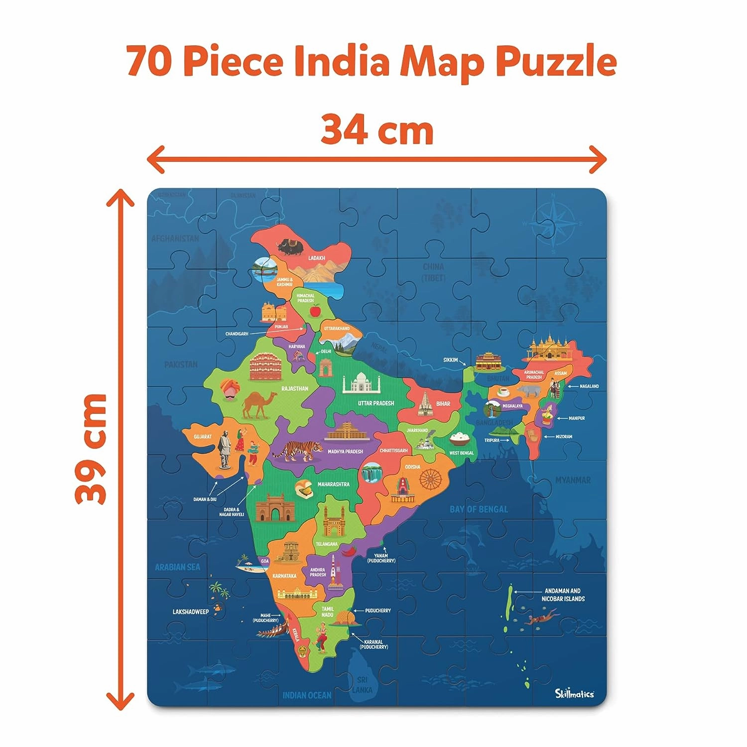 Skillmatics India Map Puzzle - 70 Pieces, Educational Toy for Learning 300  Facts About India, Gifts for Ages 6 to 12