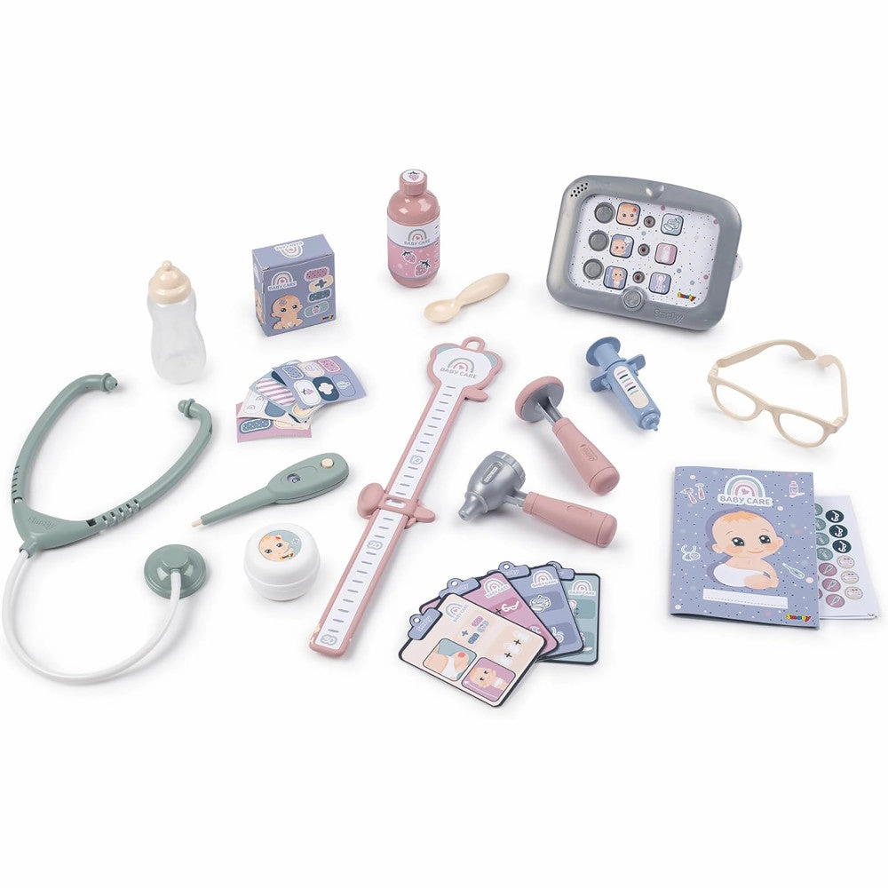 Smoby Baby Childcare Center Playset - Pastel with 24 Medical Toy Accessories, for Kids Age 3 