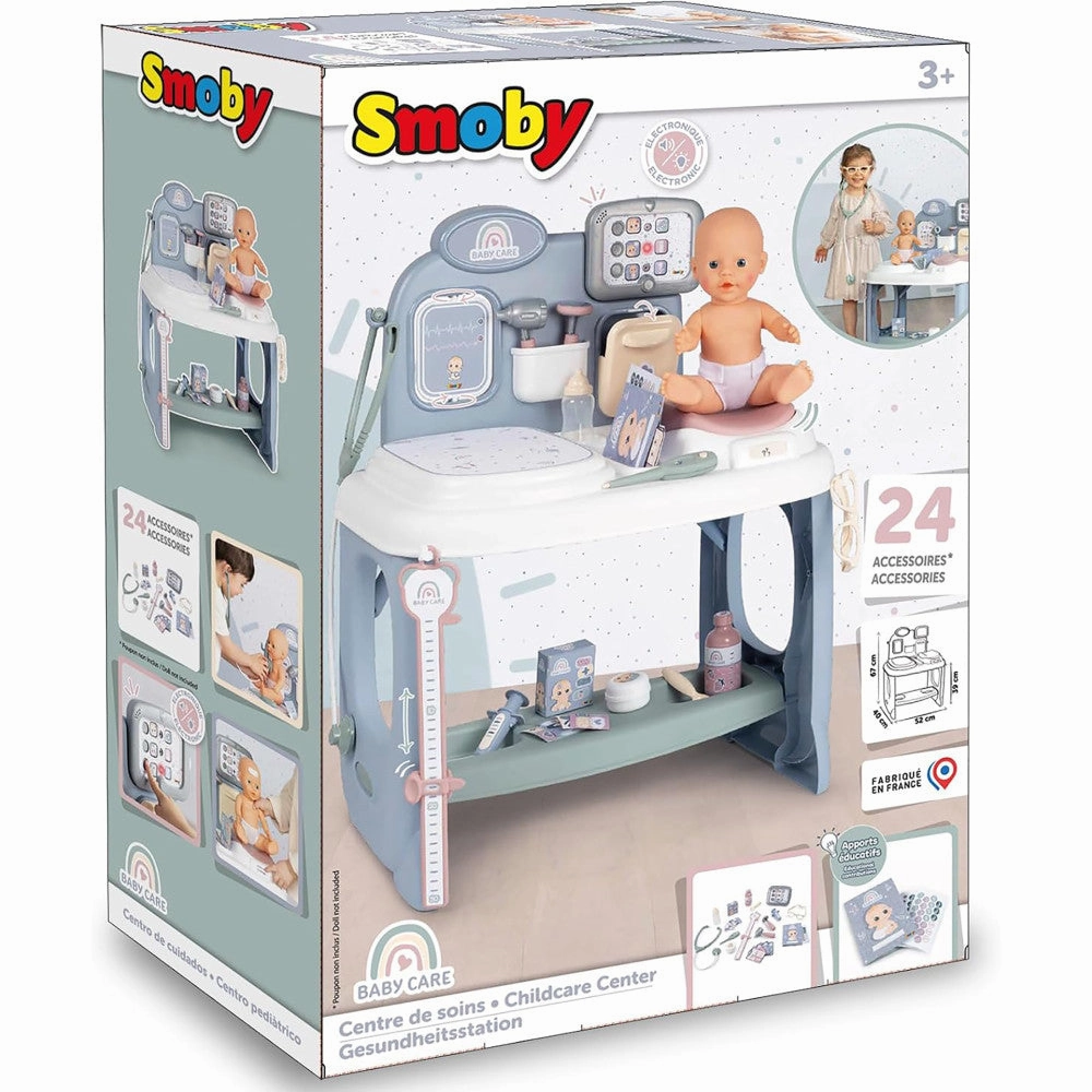 Smoby Baby Childcare Center Playset - Pastel with 24 Medical Toy Accessories, for Kids Age 3 