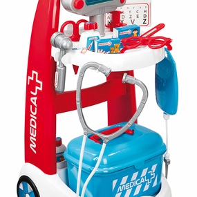 Smoby Doctor's Trolley Playset - Red-White-Blue with 16pc Medical Accessories