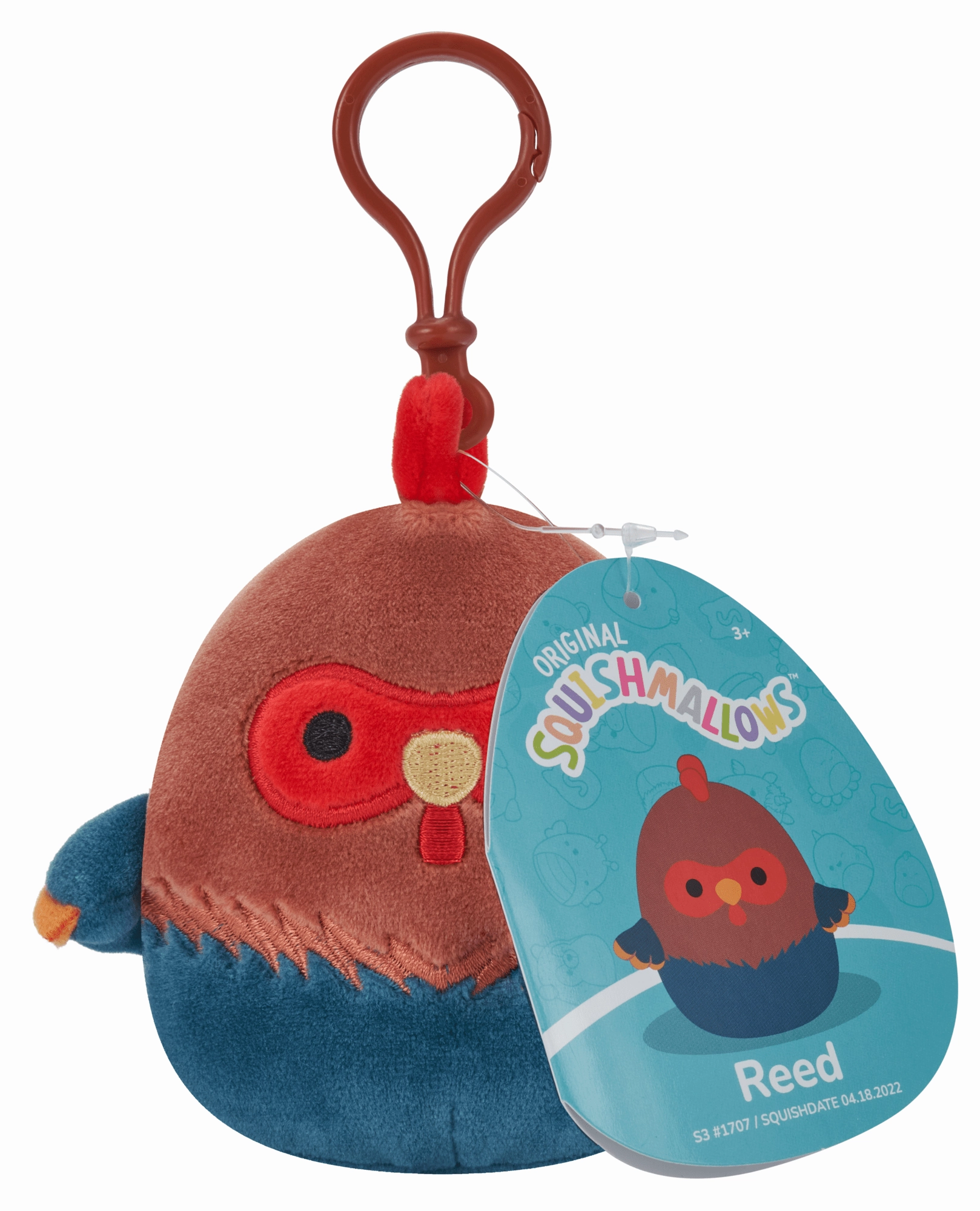 Squishmallows 3.5 Inch Plush S15 Clip-On Reed Brown And Blue Rooster
