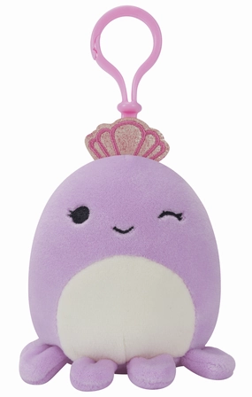 Squishmallows 3.5 Inch Plush S15 Clip On Violet Purple Winking Octopus With Crown