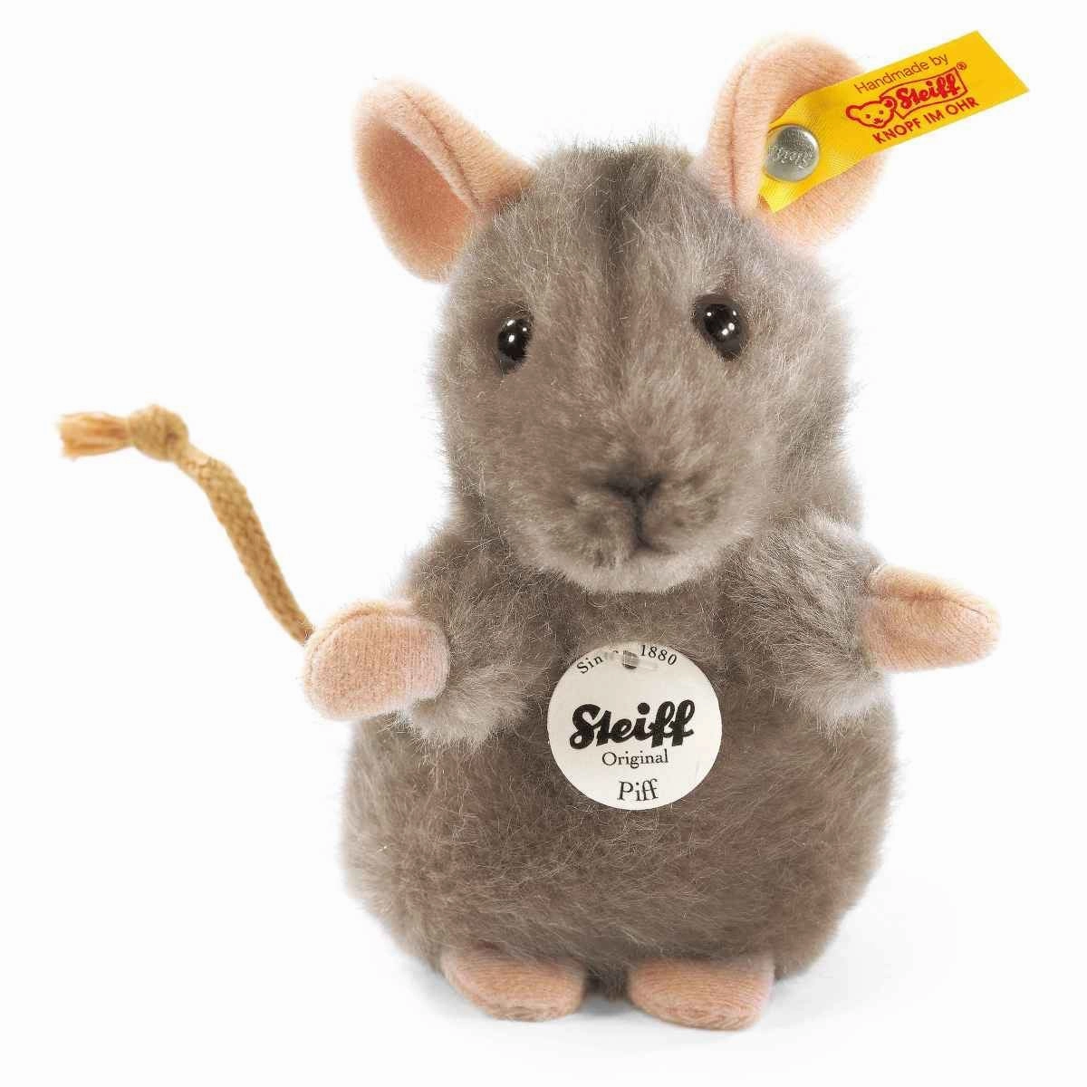Steiff 10cm Piff Mouse Grey Woven Fur Soft Toy Suitable from Birth