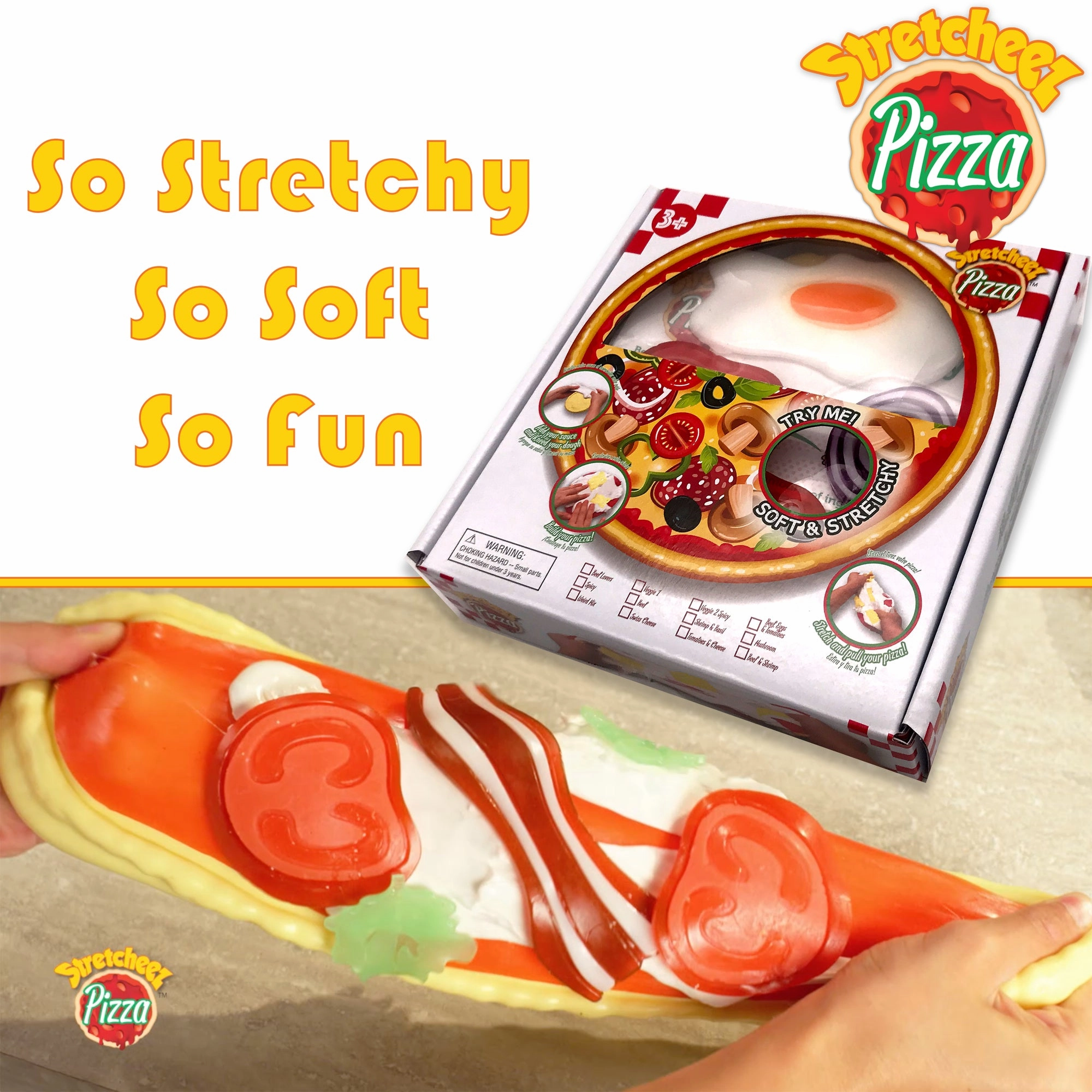 Stretcheez Pizza Playset - Surprise Toppings and Styles - Stretchy Toy Food for Creative Roleplay, Ages 3 
