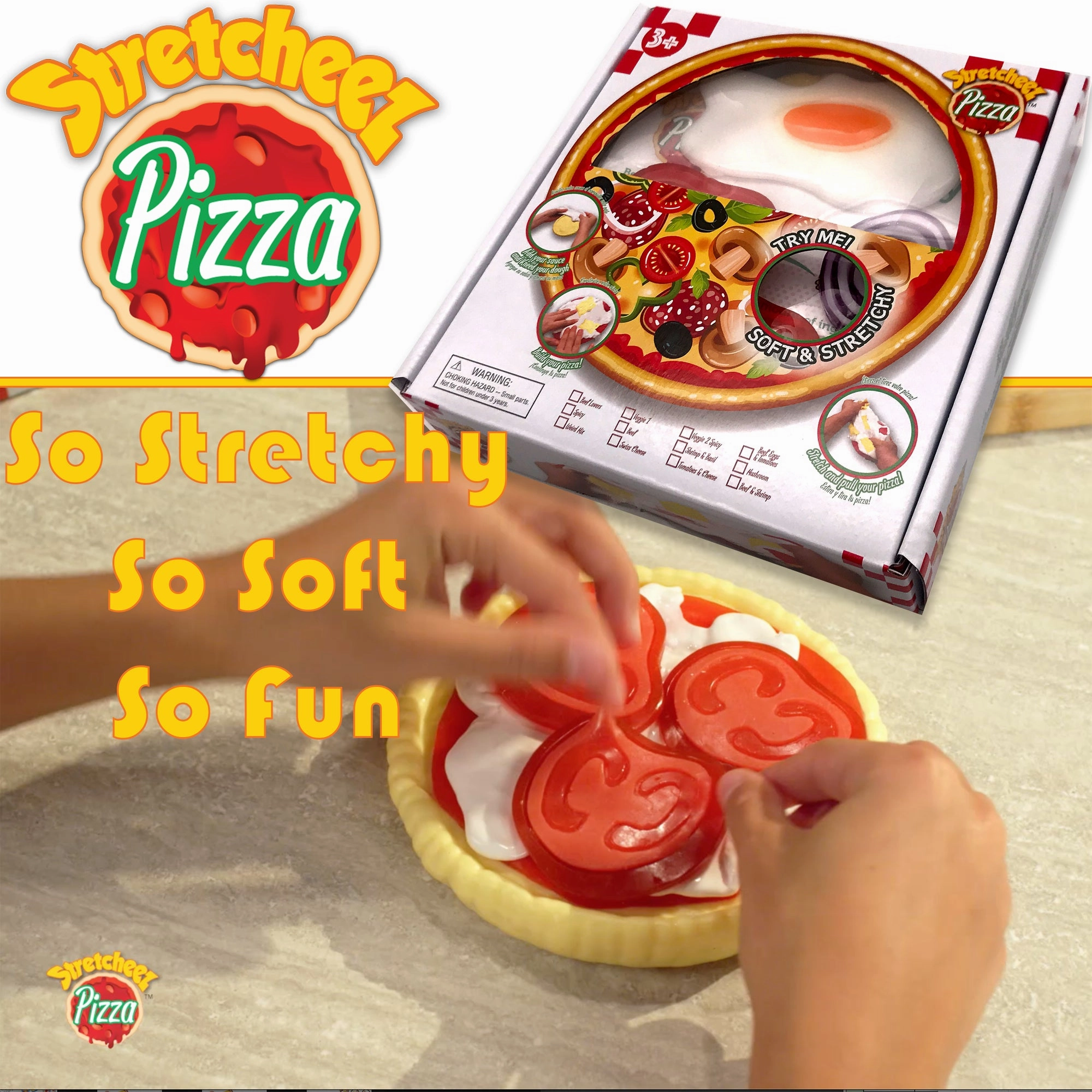 Stretcheez Pizza Playset - Surprise Toppings and Styles - Stretchy Toy Food for Creative Roleplay, Ages 3 