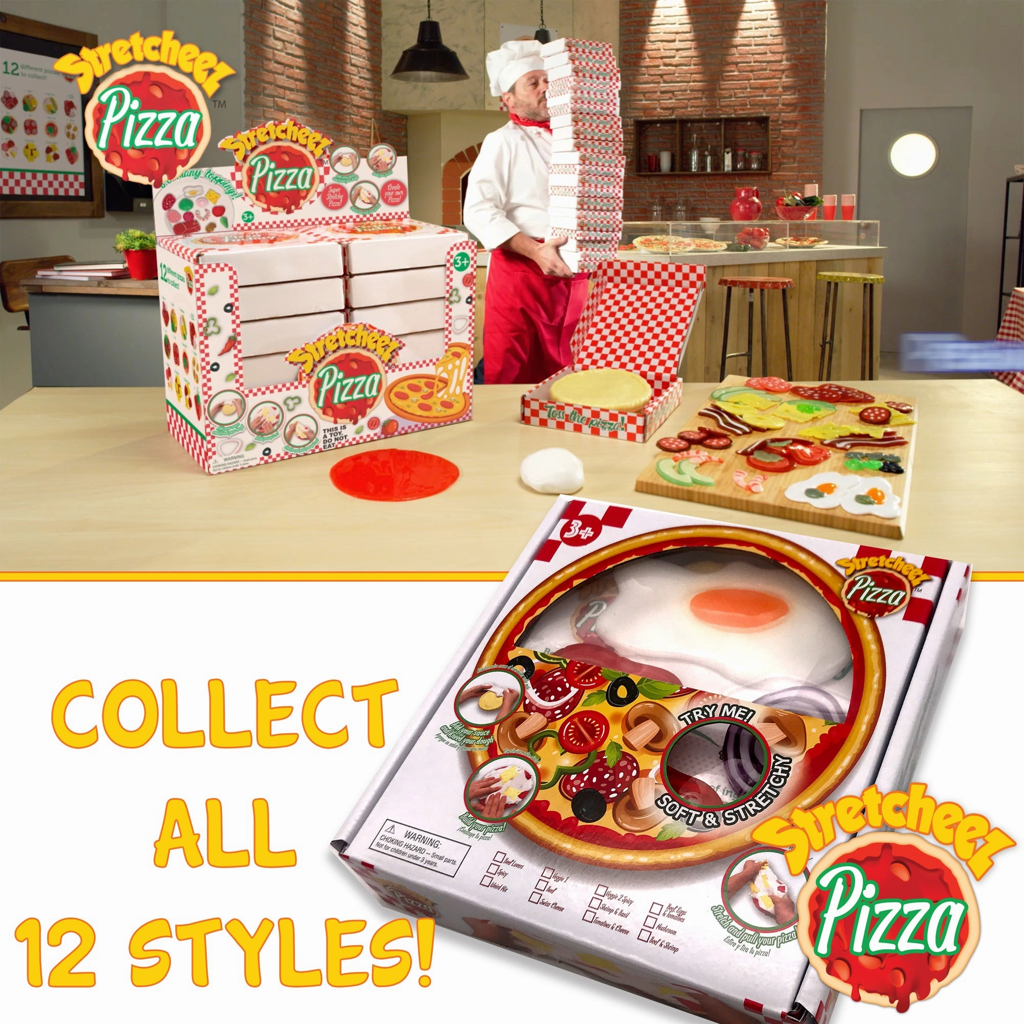 Stretcheez Pizza Playset - Surprise Toppings and Styles - Stretchy Toy Food for Creative Roleplay, Ages 3 