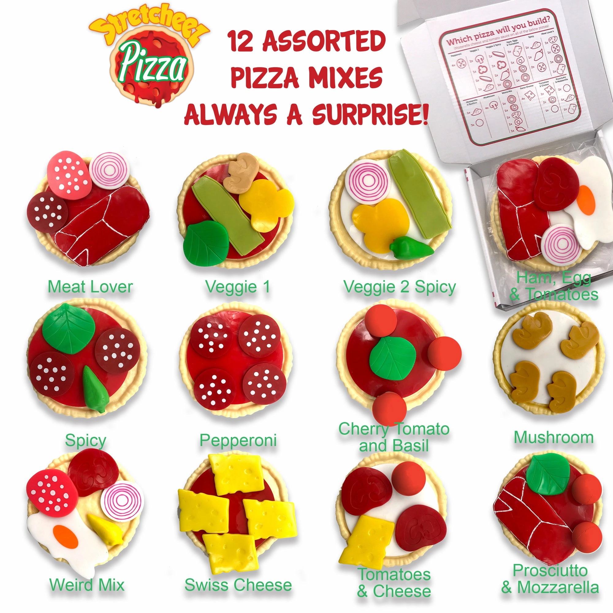 Stretcheez Pizza Playset - Surprise Toppings and Styles - Stretchy Toy Food for Creative Roleplay, Ages 3 