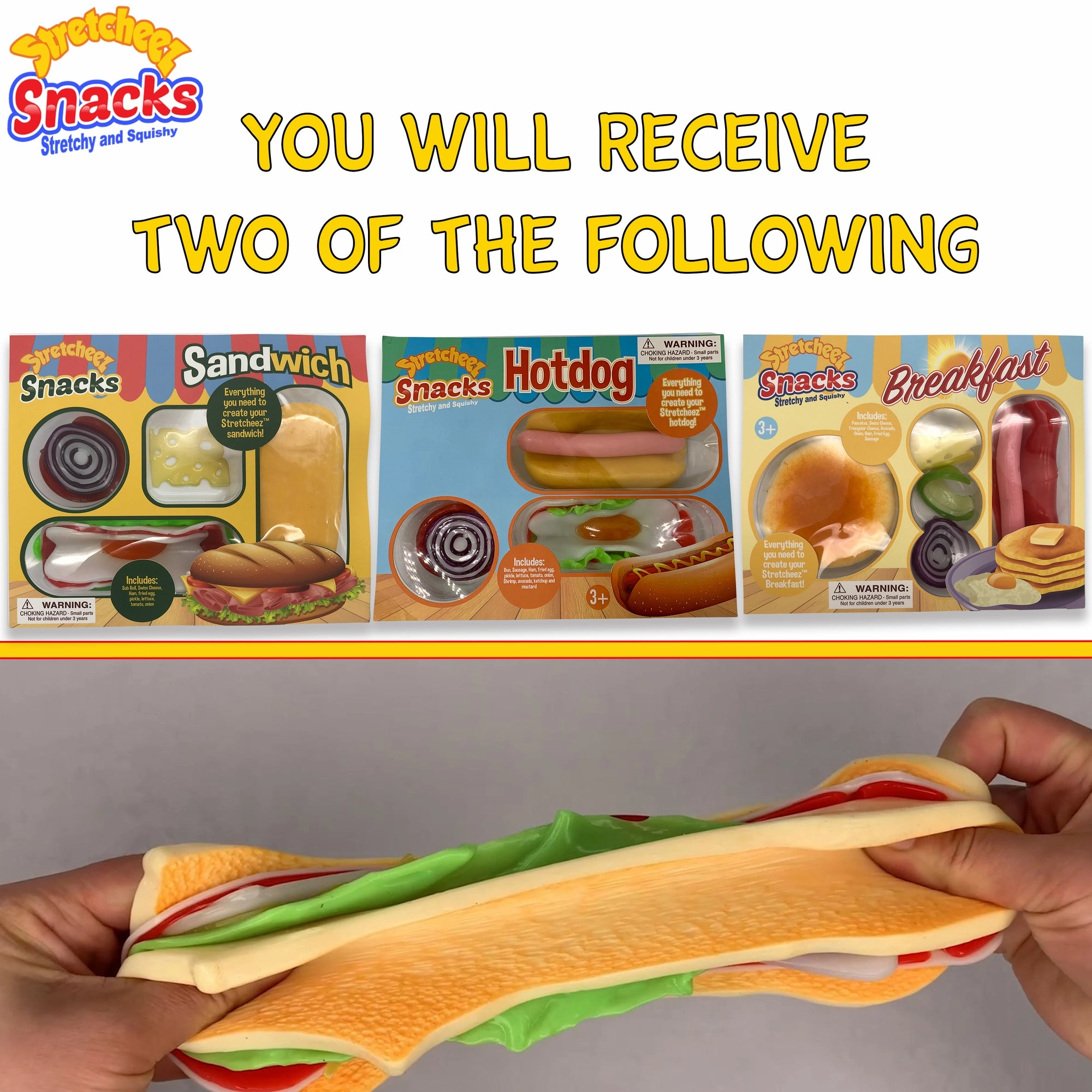 Stretcheez Snacks 2pk Mystery Combo: Breakfast, Sandwich, Hotdog Sets for Kids 3 