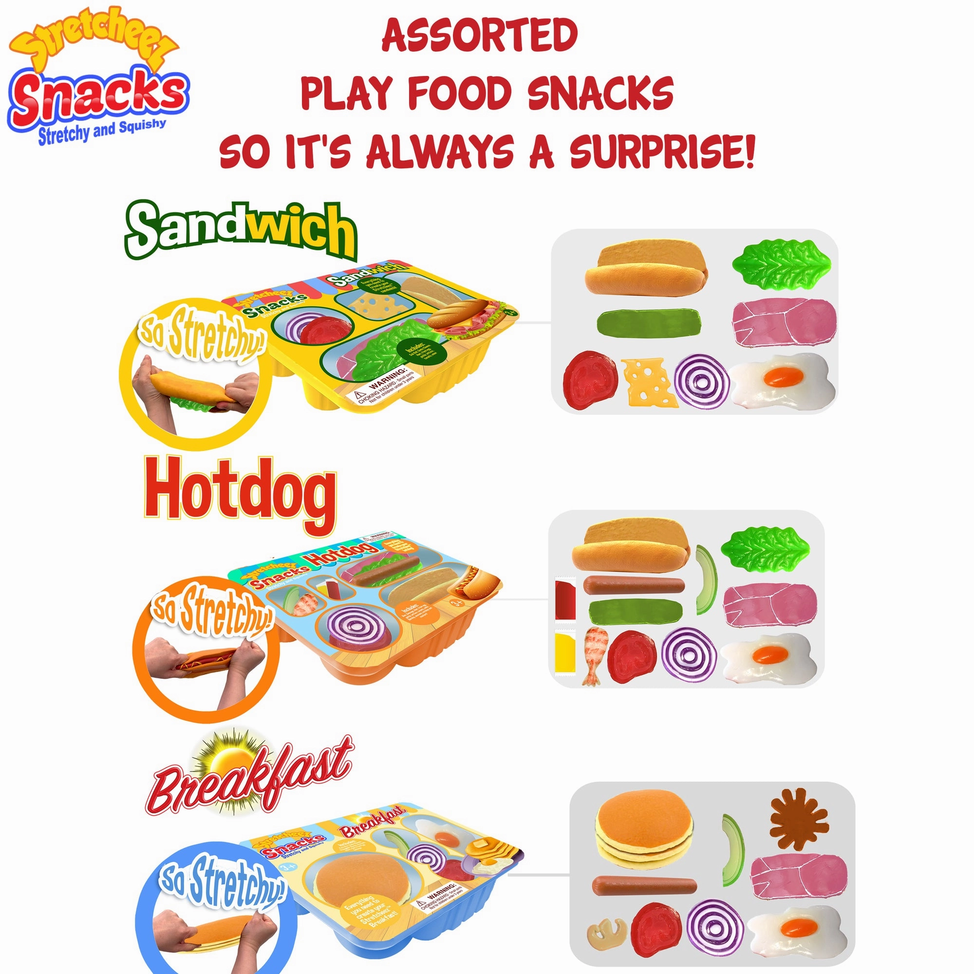 Stretcheez Snacks 2pk Mystery Combo: Breakfast, Sandwich, Hotdog Sets for Kids 3 