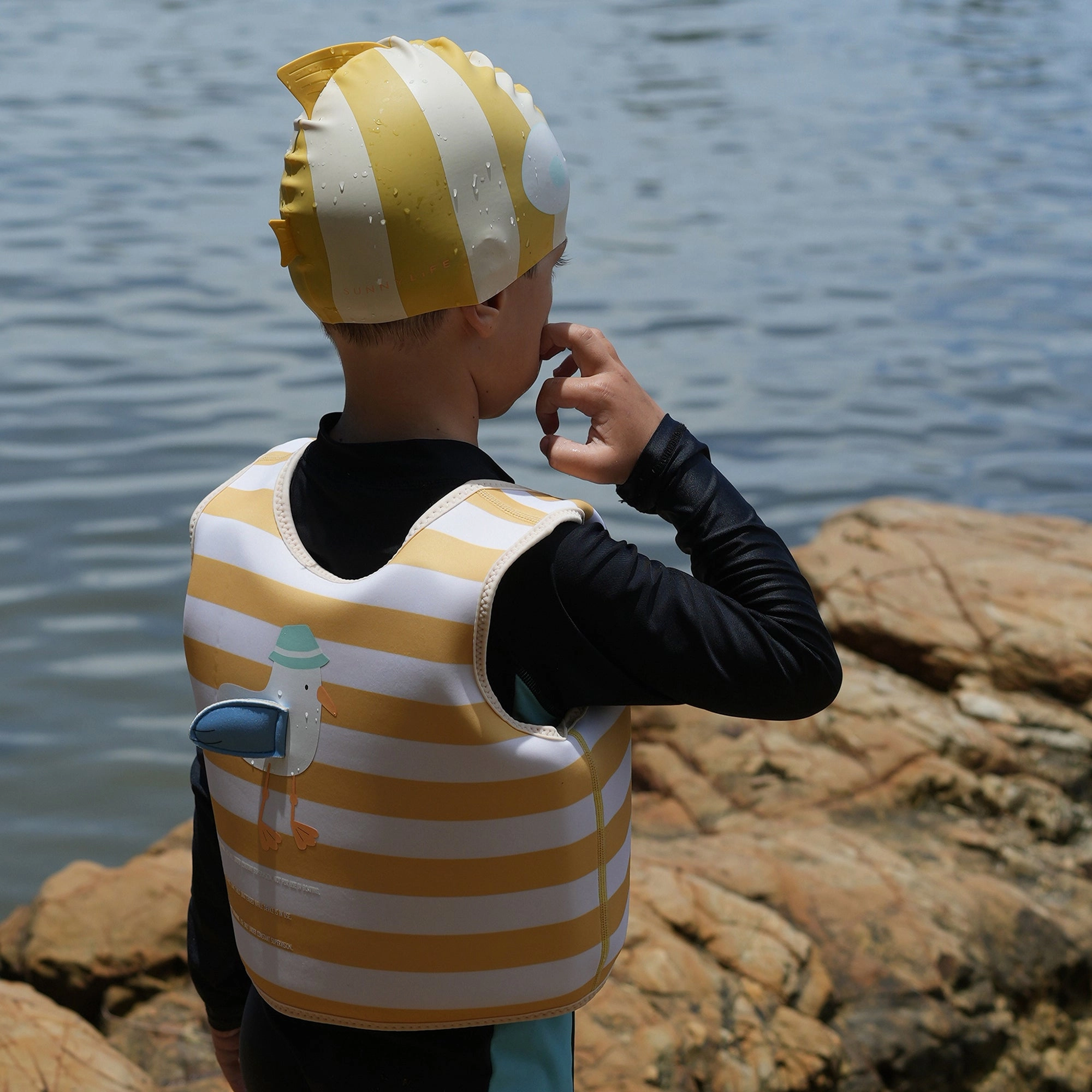 Sunnylife Finn The Fish Kids' Silicone Swim Cap, Ages 3-9