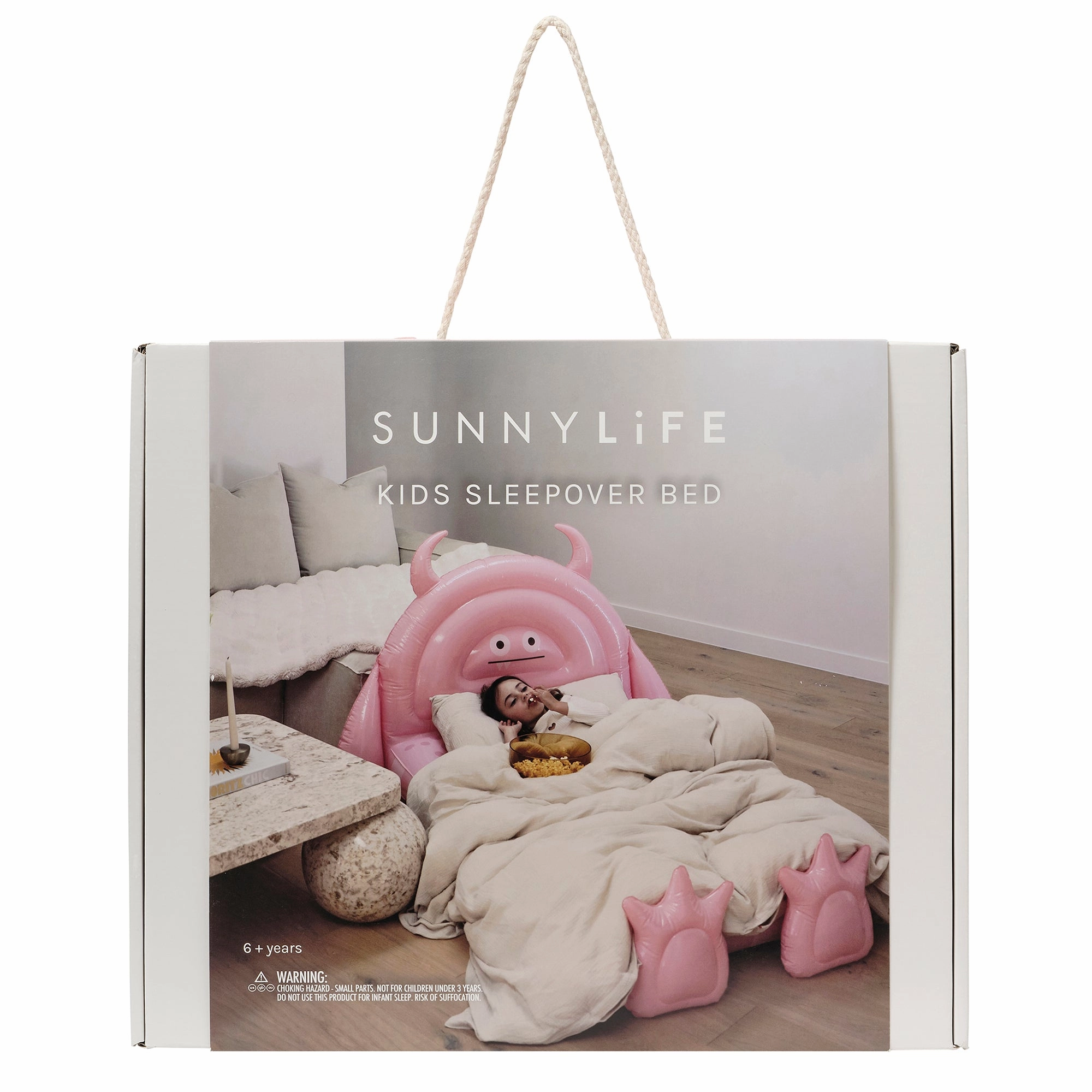 Sunnylife Monster Pink Kids Inflatable Sleepover Bed with Character Headboard